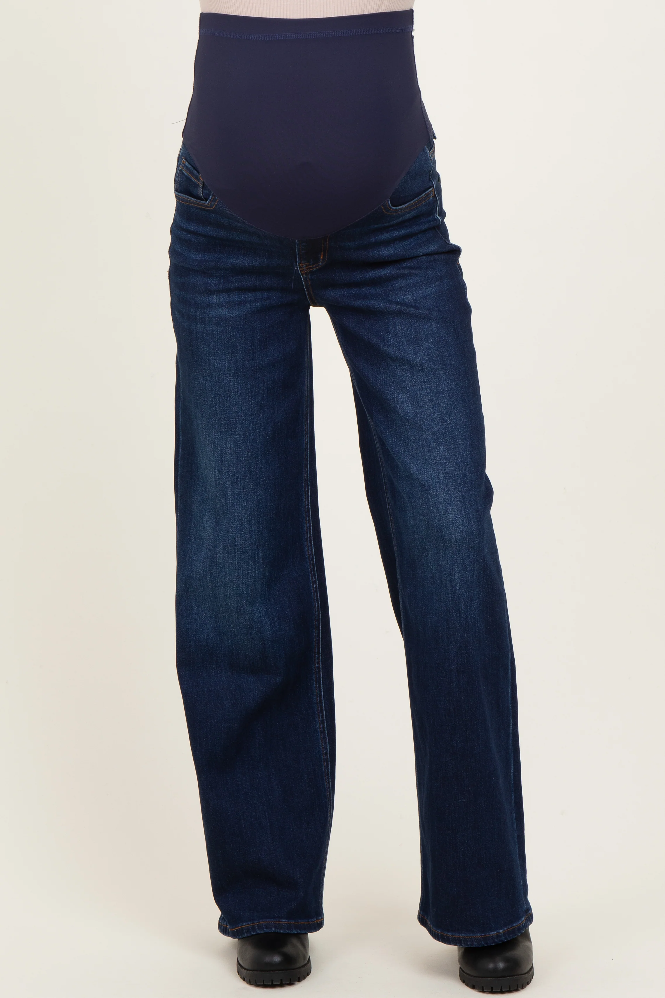 Navy Dark Wash Relaxed Wide Leg Maternity Jeans - Image 2