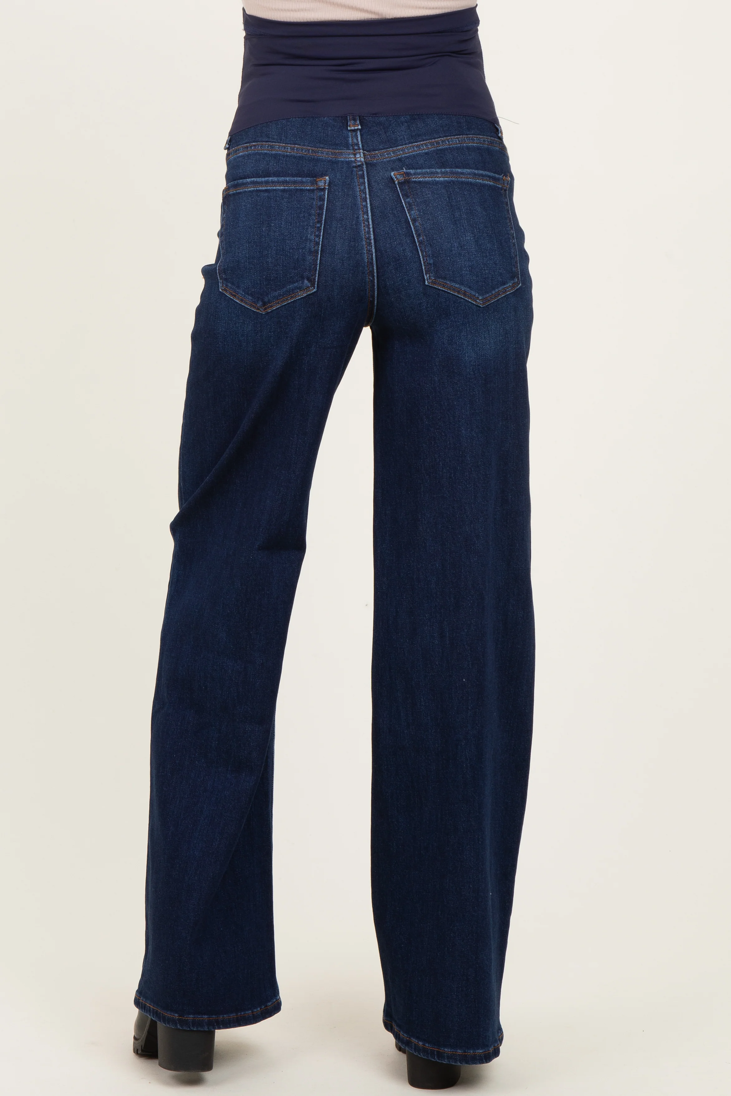 Navy Dark Wash Relaxed Wide Leg Maternity Jeans - Image 4