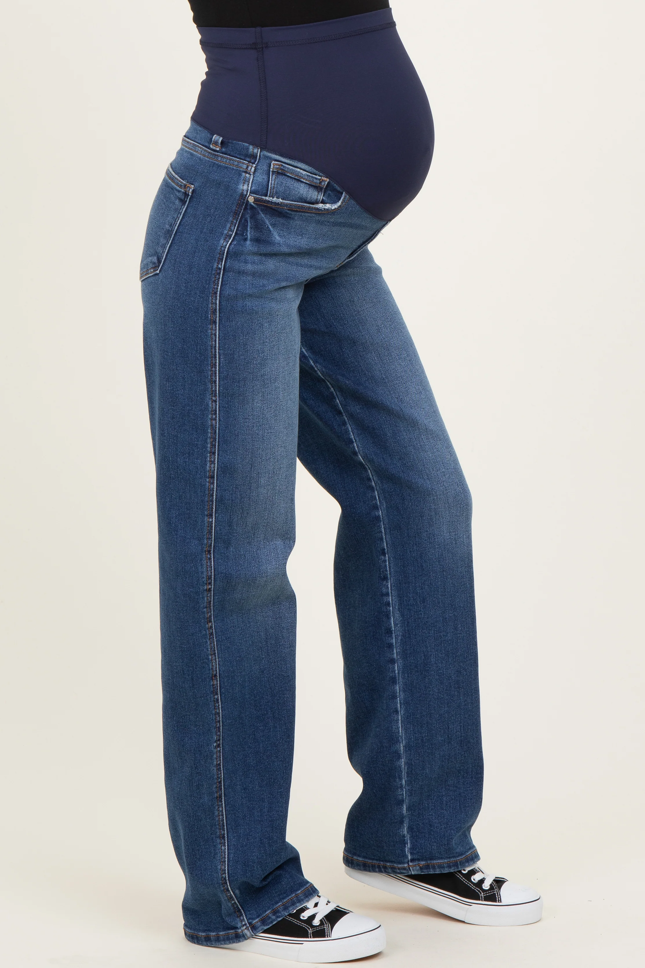 Navy Dark Wash Relaxed Wide Leg Maternity Jeans - Image 4