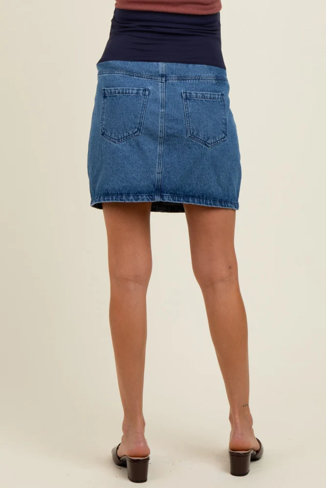 Navy Denim Maternity Mini Skirt - Image 5