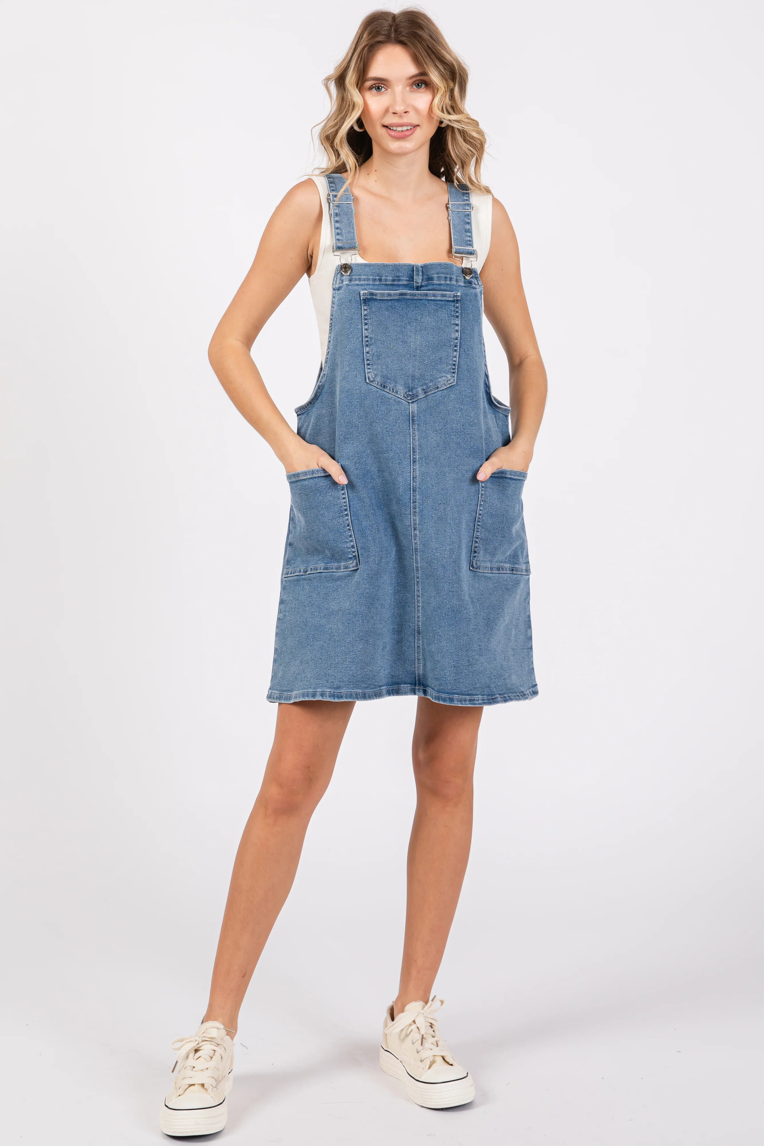 Navy Denim Maternity Overall Dress - Image 5