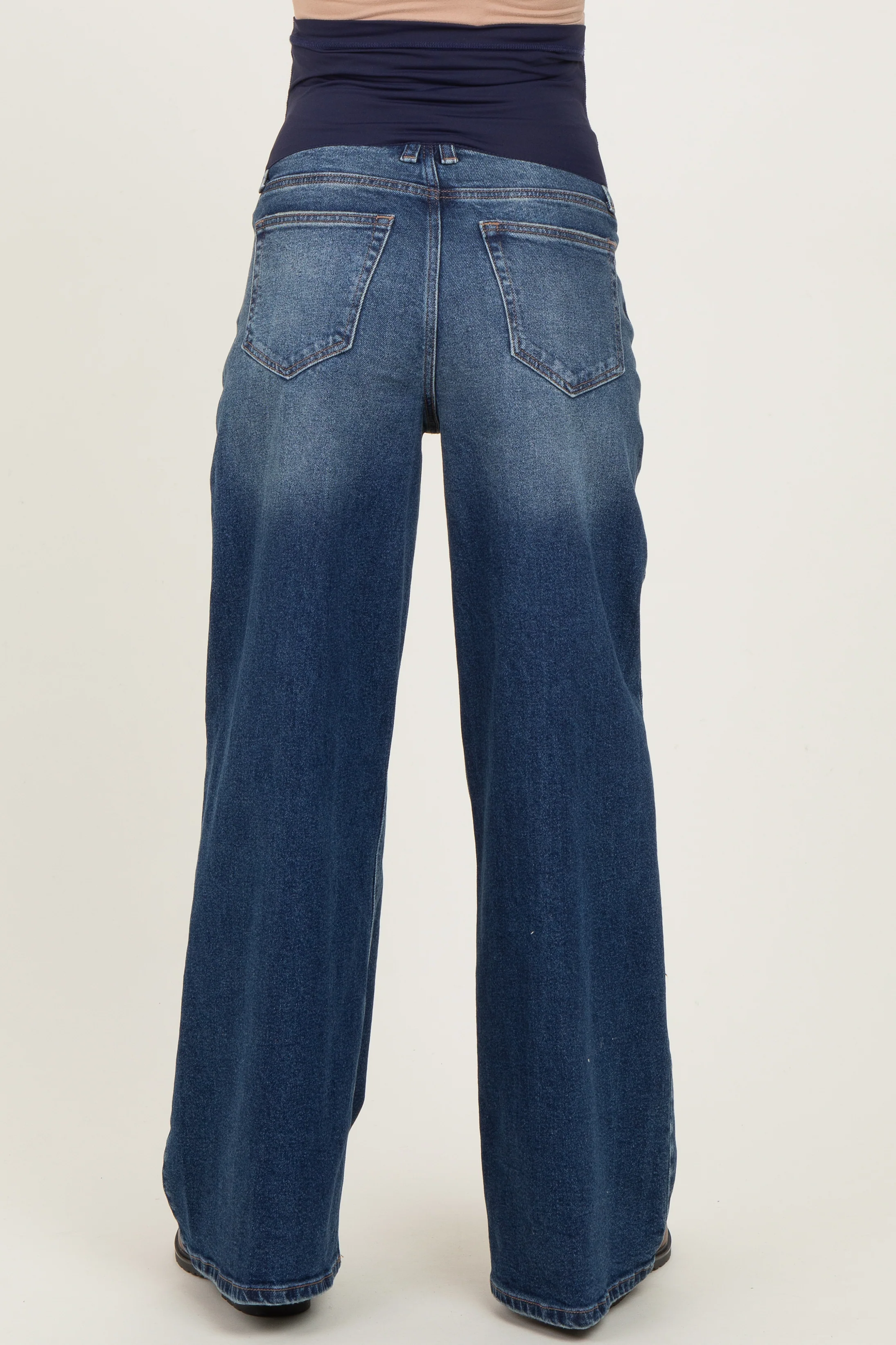 Navy Distressed Open Knee Baggy Wide Leg Maternity Jeans - Image 4