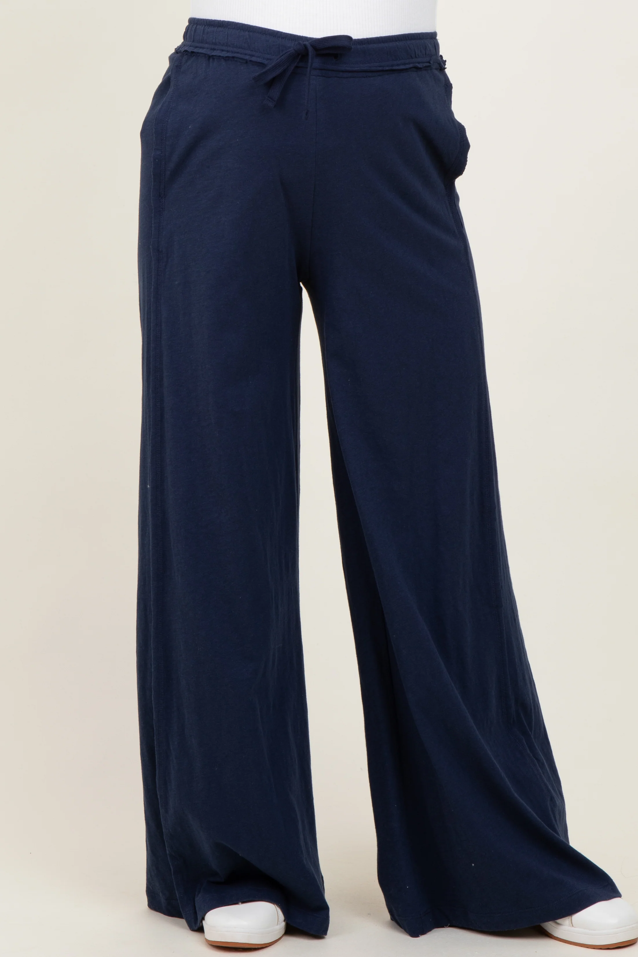 Navy Drawstring Wide Leg Maternity Lounge Pant - Image 2