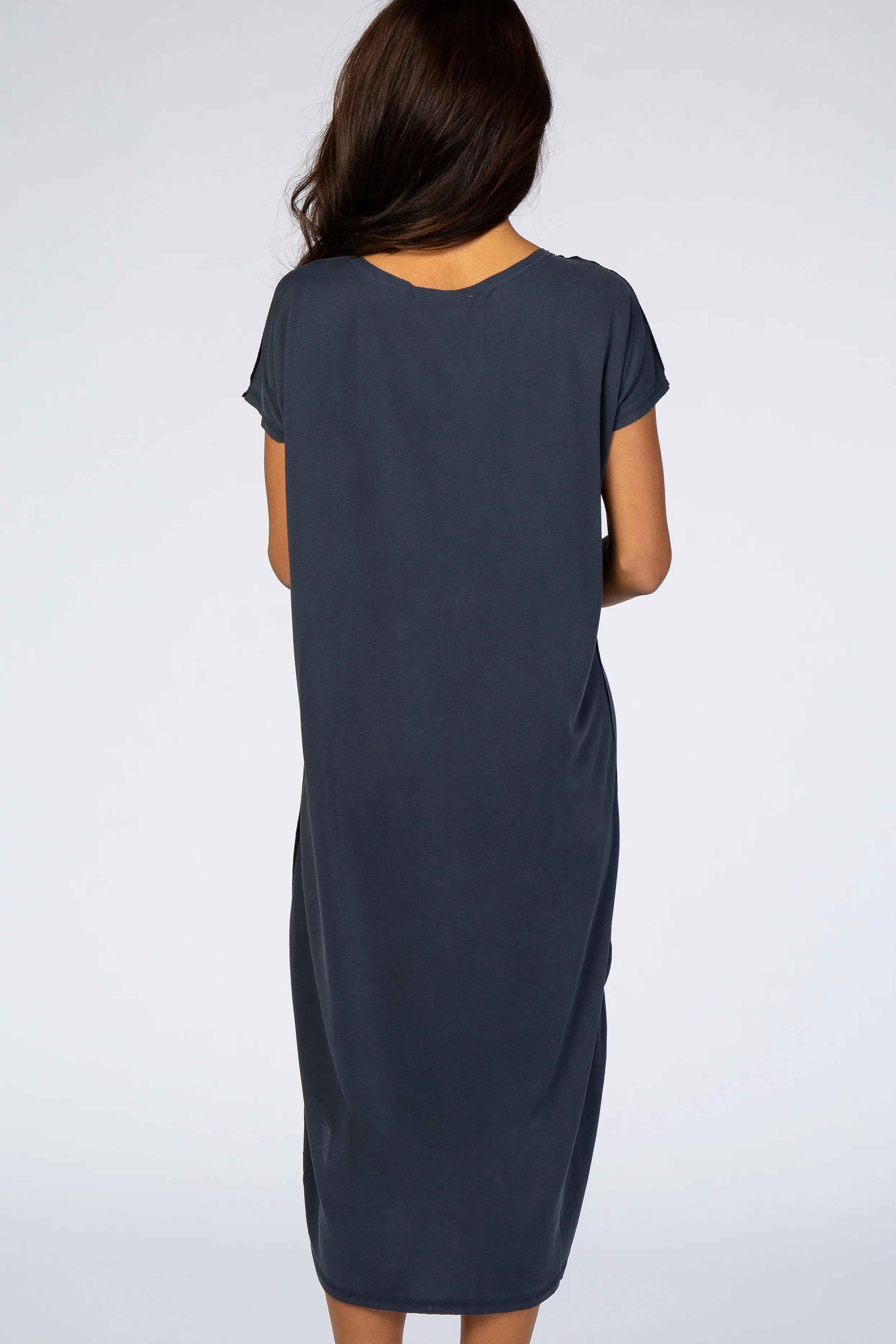 Navy Faded Curved Hem Midi Dress - Image 4