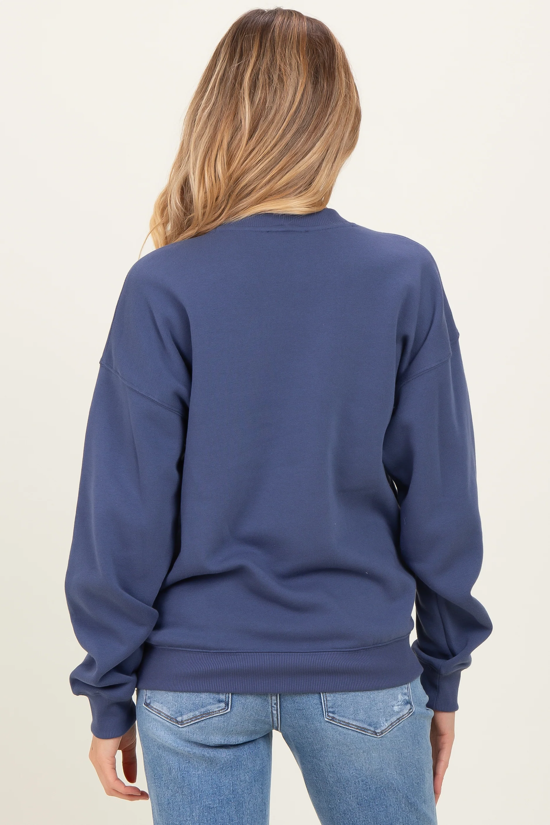 Navy Fleece Crew Neck Relaxed Fit Maternity Sweatshirt - Image 4