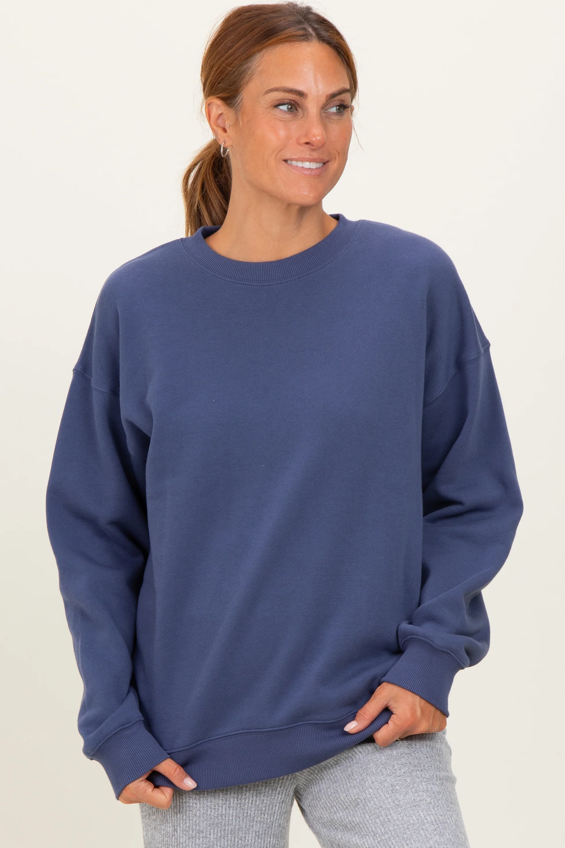 Navy Fleece Crew Neck Relaxed Fit Maternity Sweatshirt - Image 5