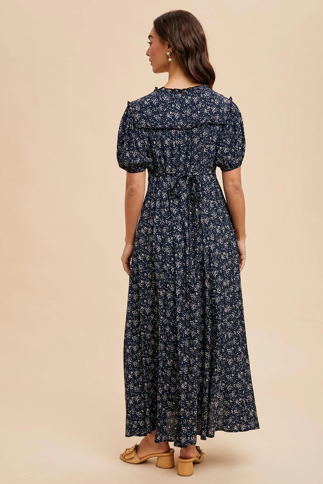 Navy Floral Button Down Maternity Dress - Image 4