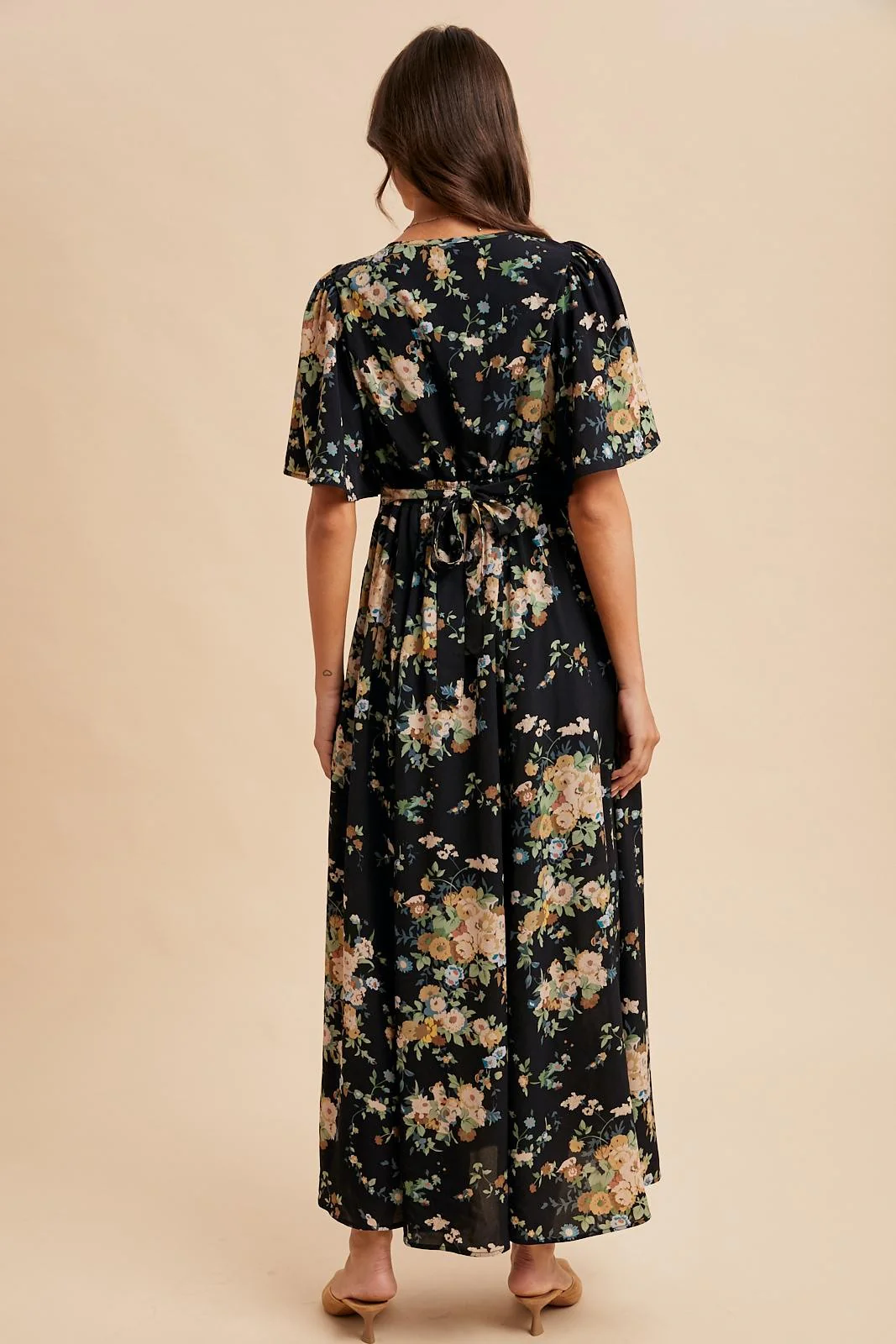 Navy Floral Flutter Button Down Maxi Dress - Image 4