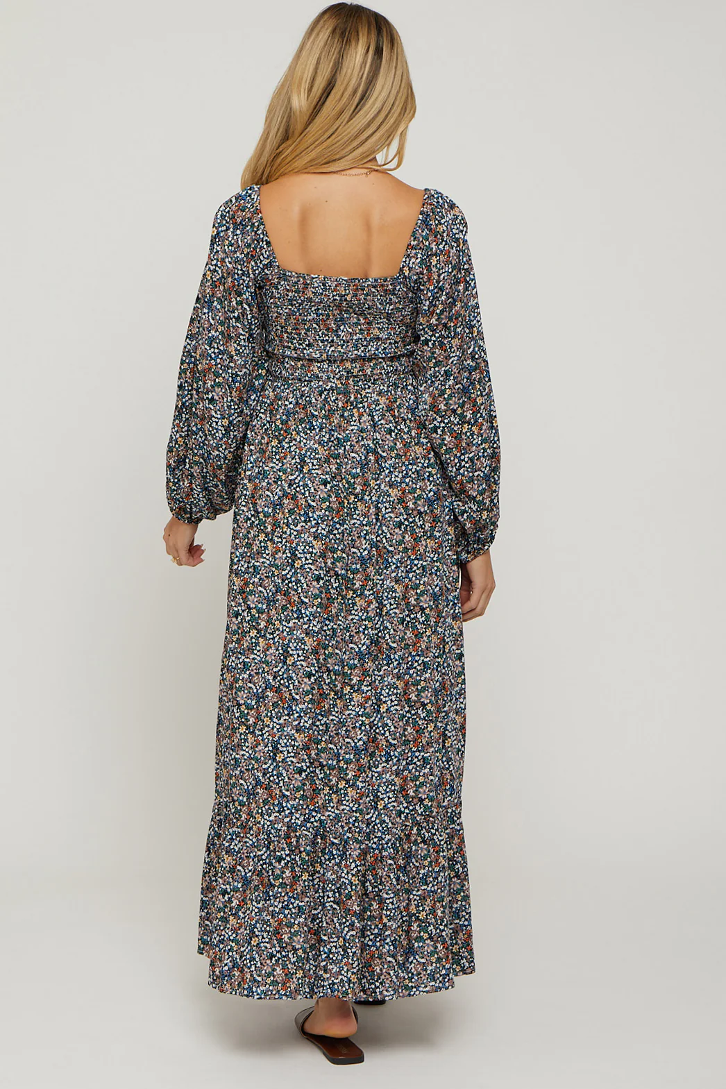 Navy Floral Long Sleeve Maternity Maxi Dress - Image 3