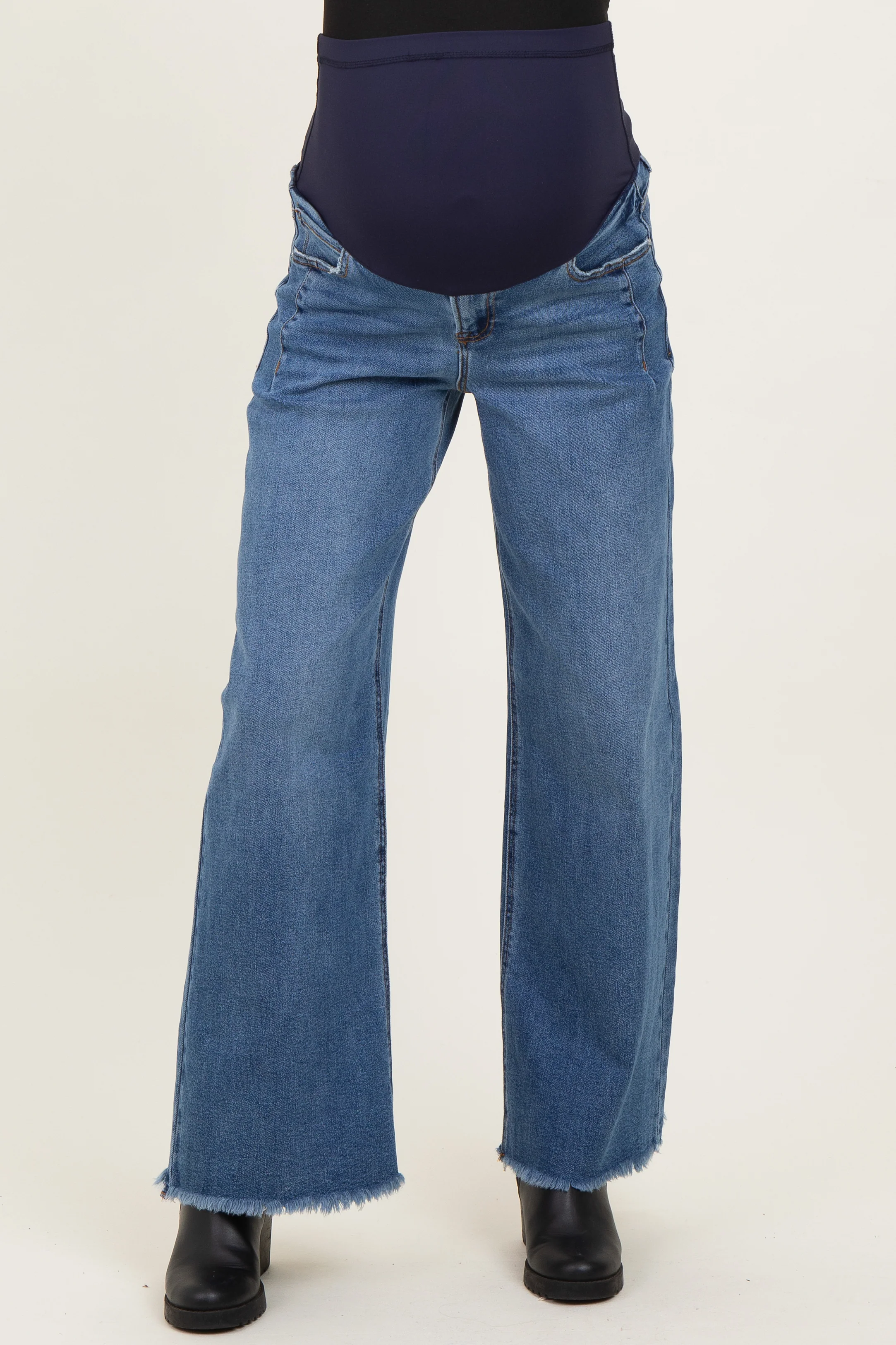 Navy Fray Hem Wide Leg Maternity Jeans - Image 2