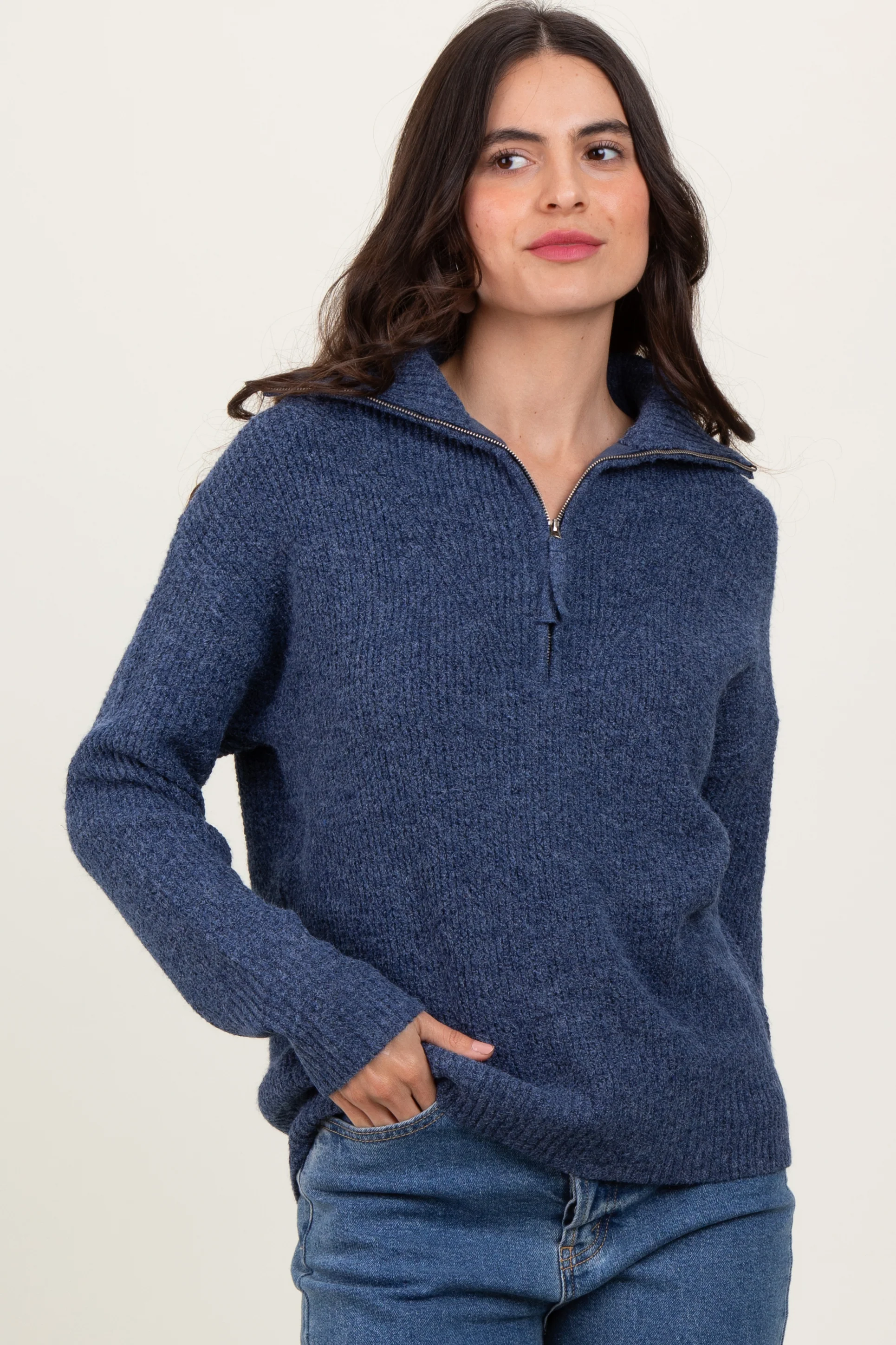 Navy Half Zip Pullover Sweater - Image 2