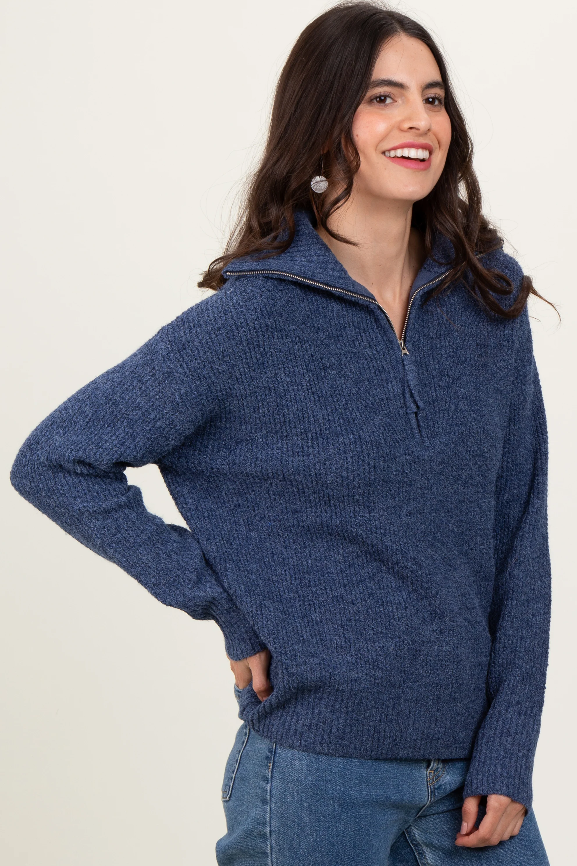 Navy Half Zip Pullover Sweater - Image 3