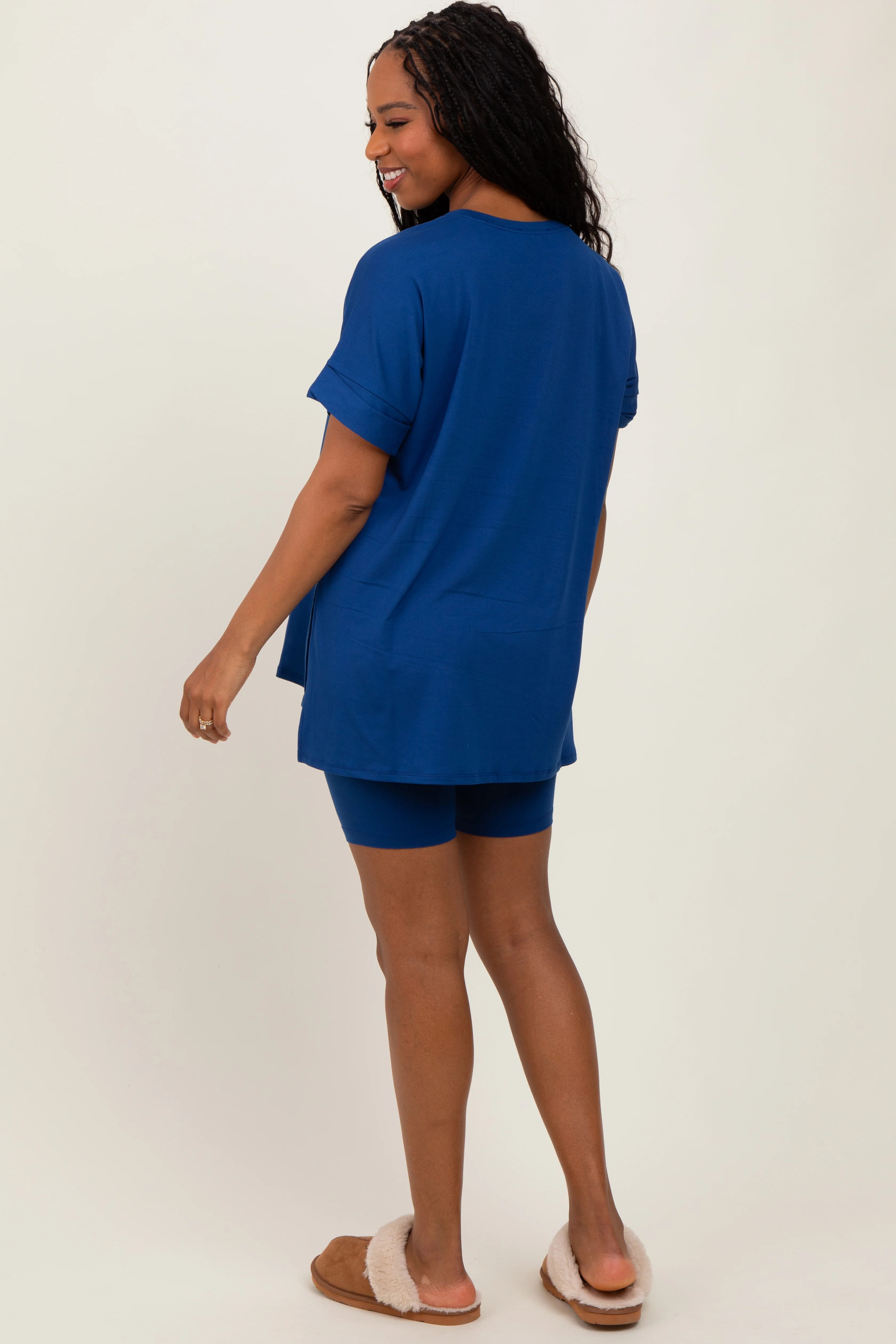Navy Hi-Low Short Sleeve Tee Biker Short Set - Image 4
