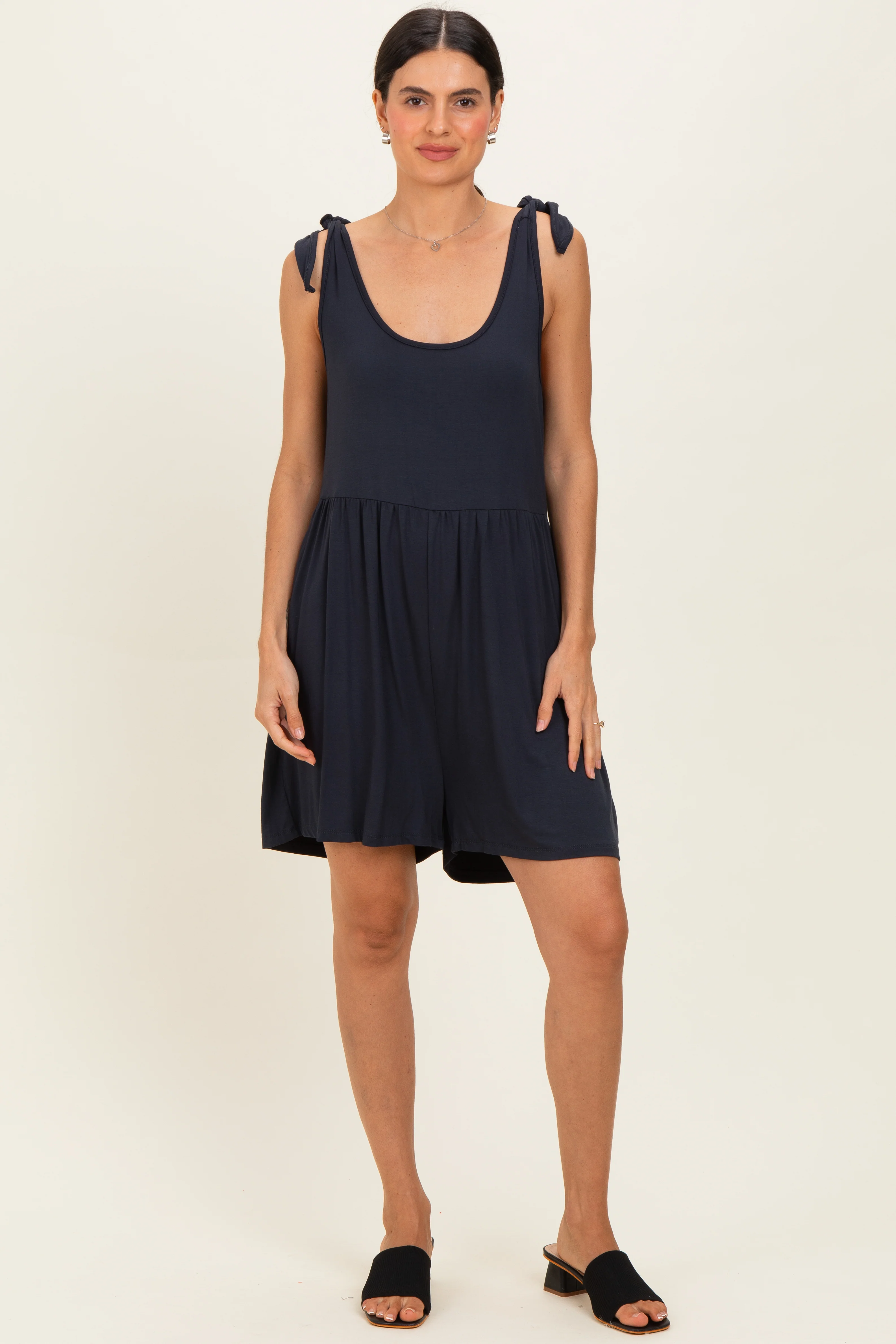 Navy Knot Strap Maternity Romper - Image 4