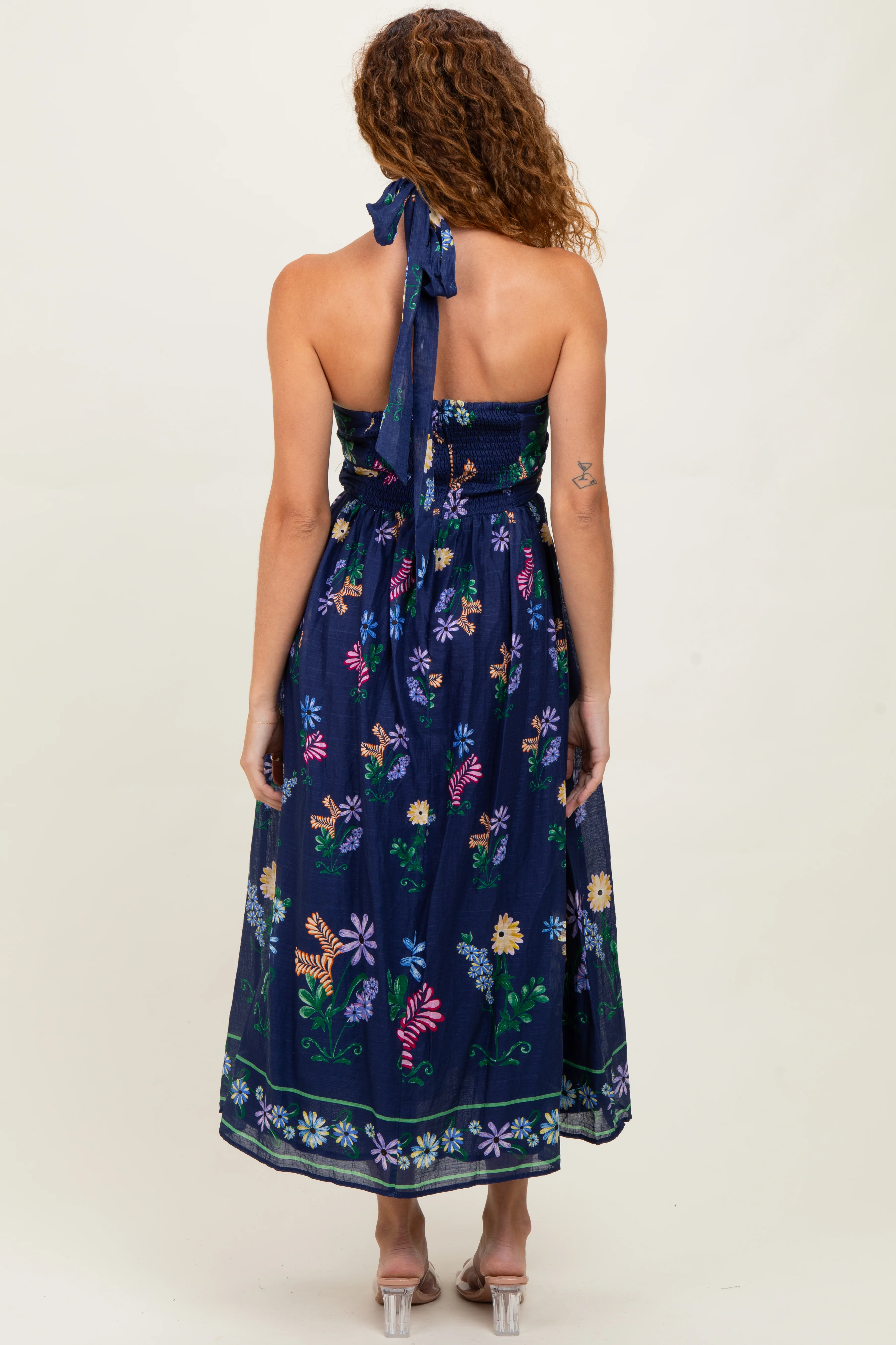 Navy Multi Floral Maxi Dress - Image 4