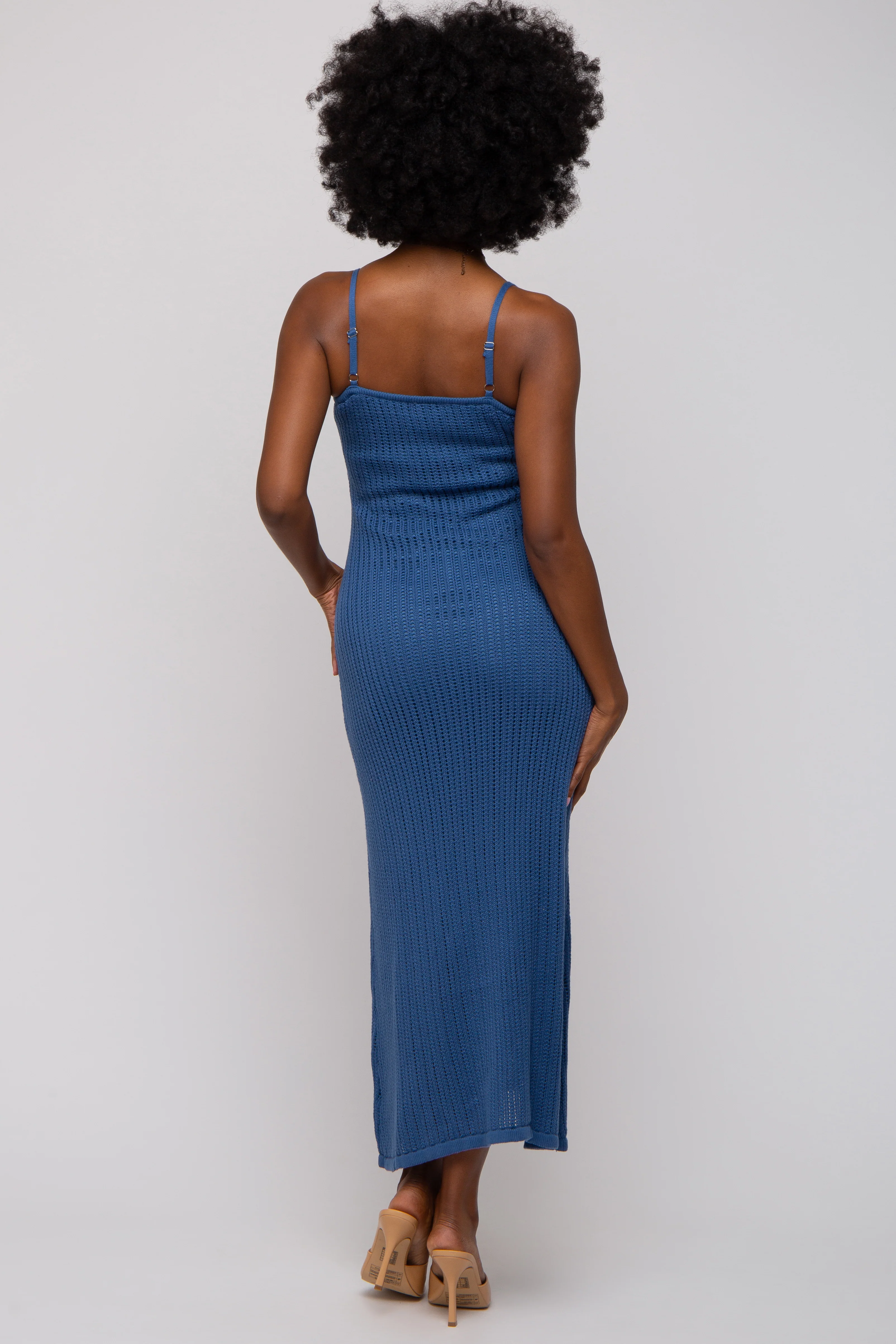 Navy Open Knit Crochet Midi Dress - Image 3
