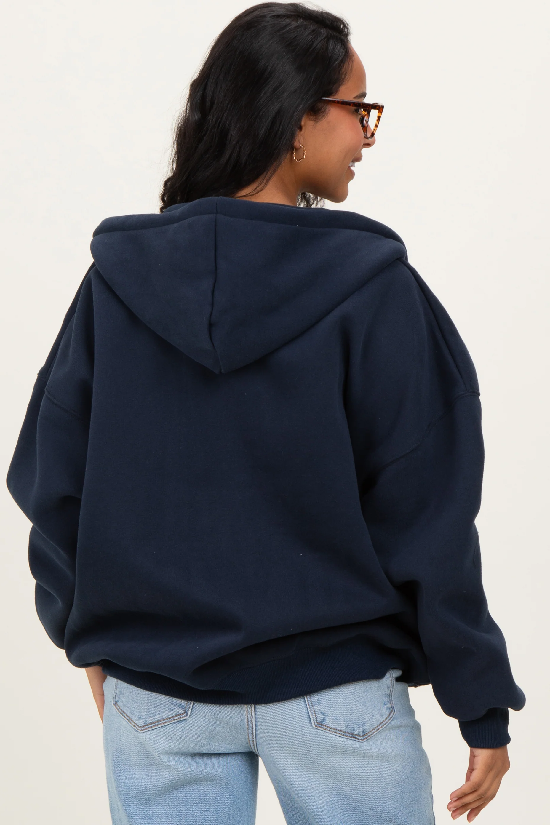 Navy Oversized Maternity Zip Up Hoodie - Image 4