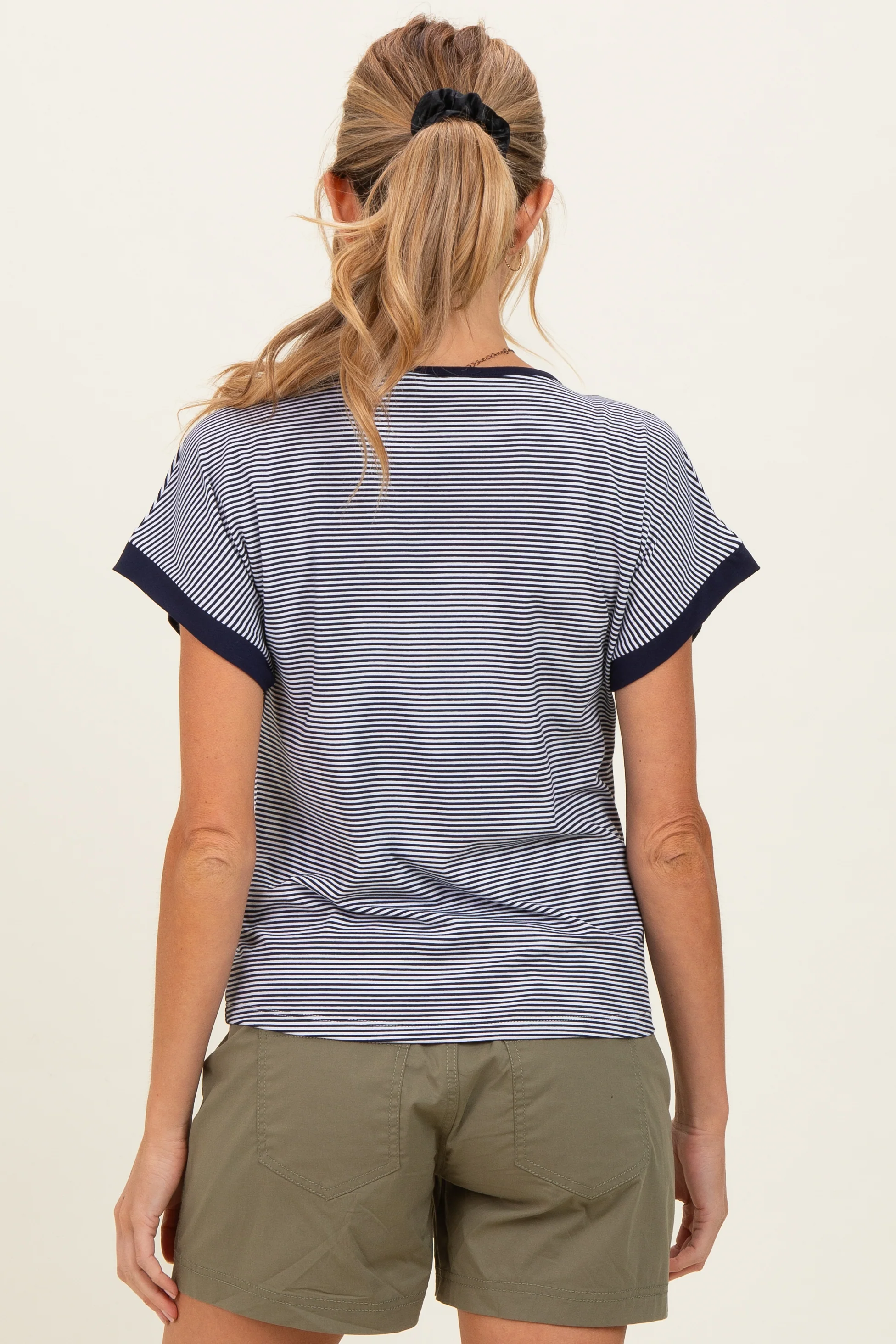 Navy Pinstripe Contrast Trim Maternity Top - Image 3