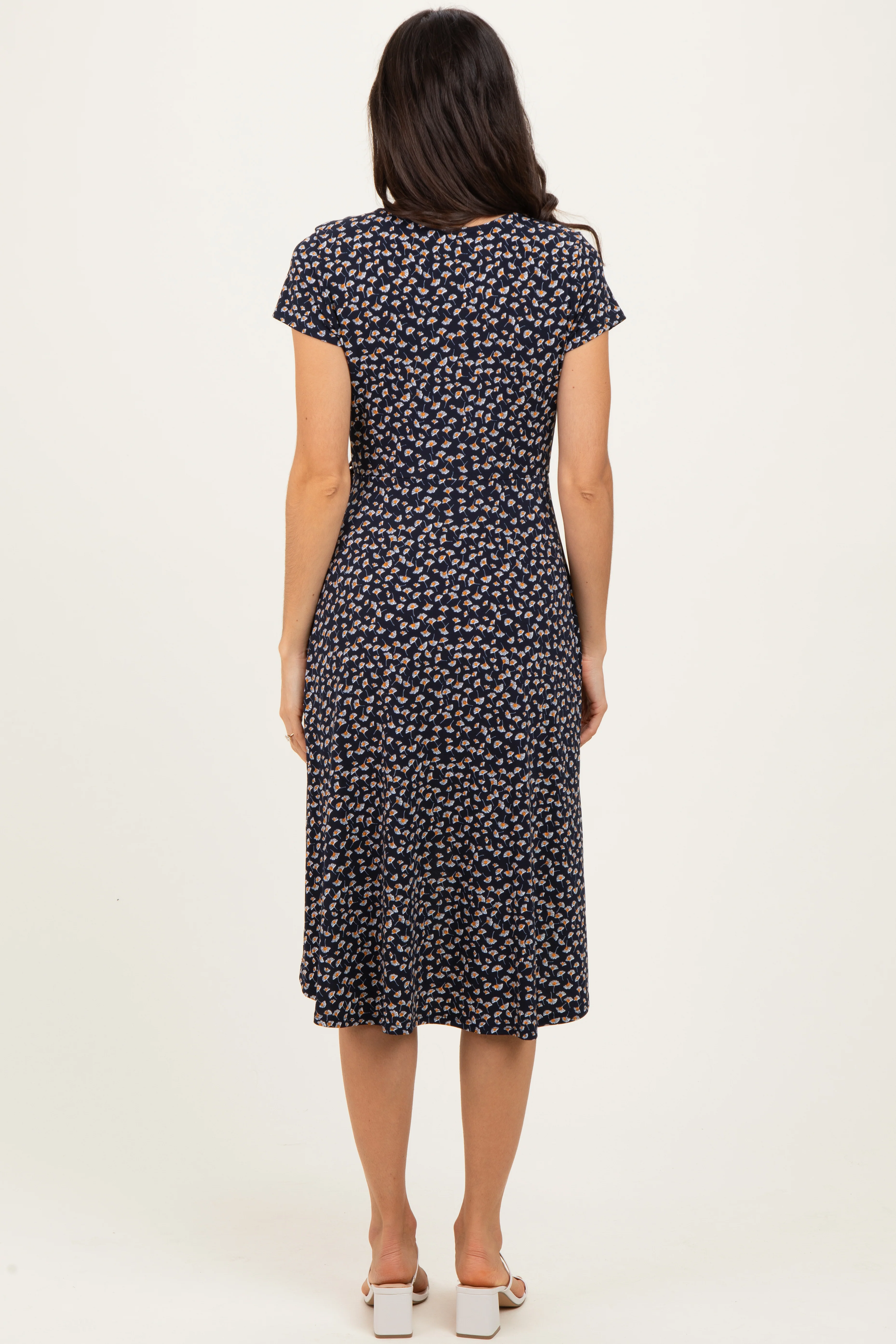 Navy Printed V-Neck Midi Wrap Dress - Image 4