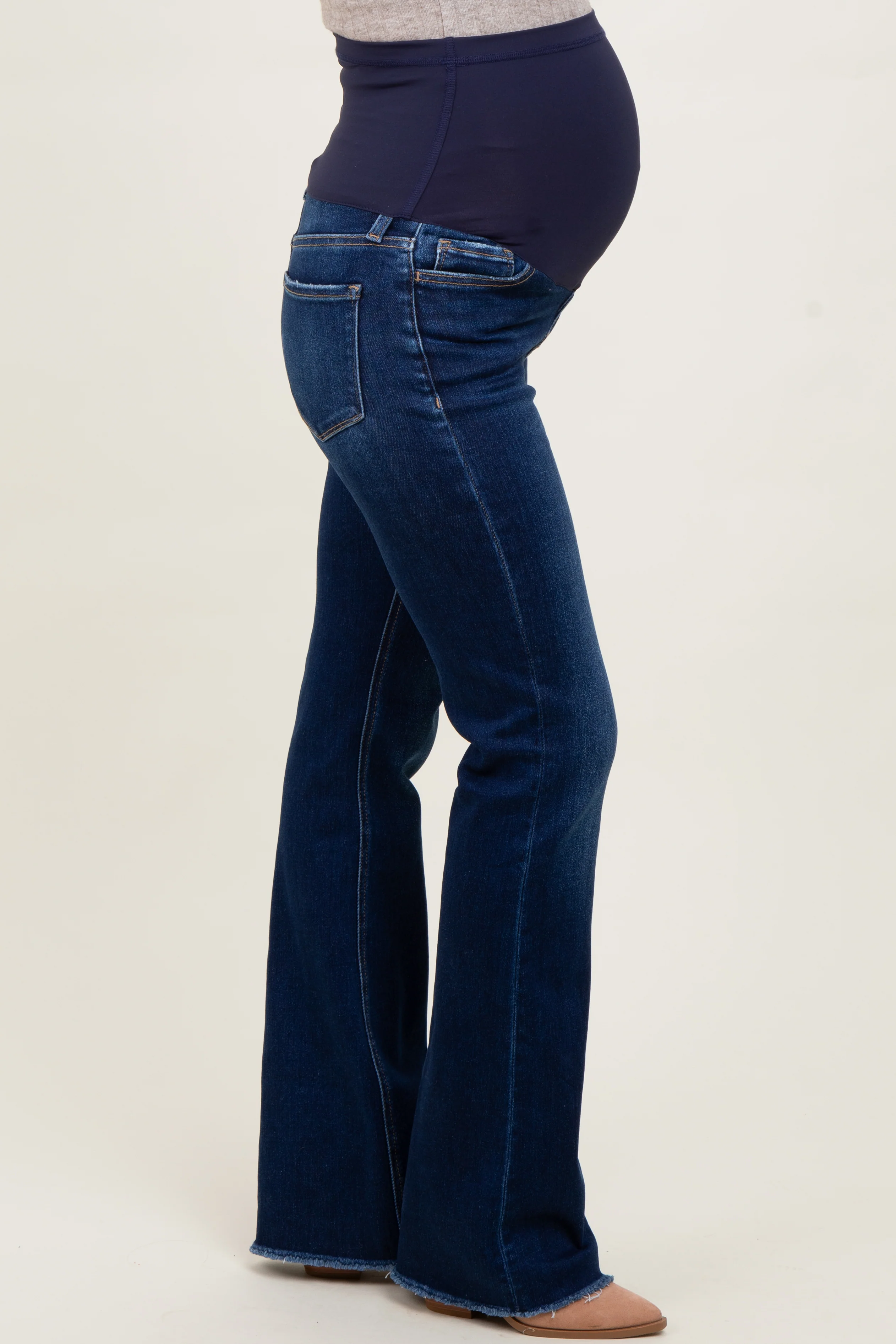 Navy Raw Hem Bootcut Maternity Jeans - Image 5