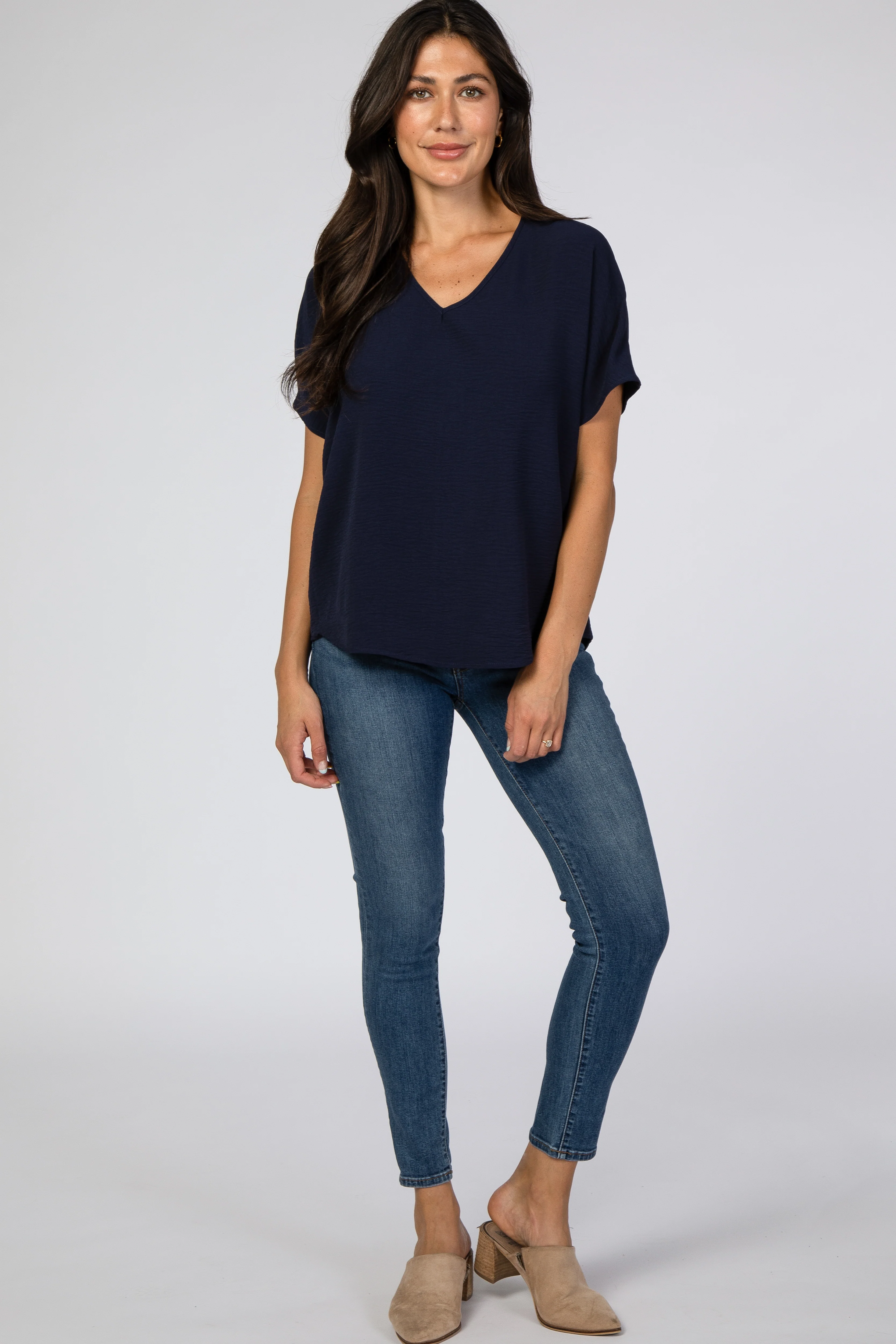 Navy Short Sleeve Blouse - Image 4