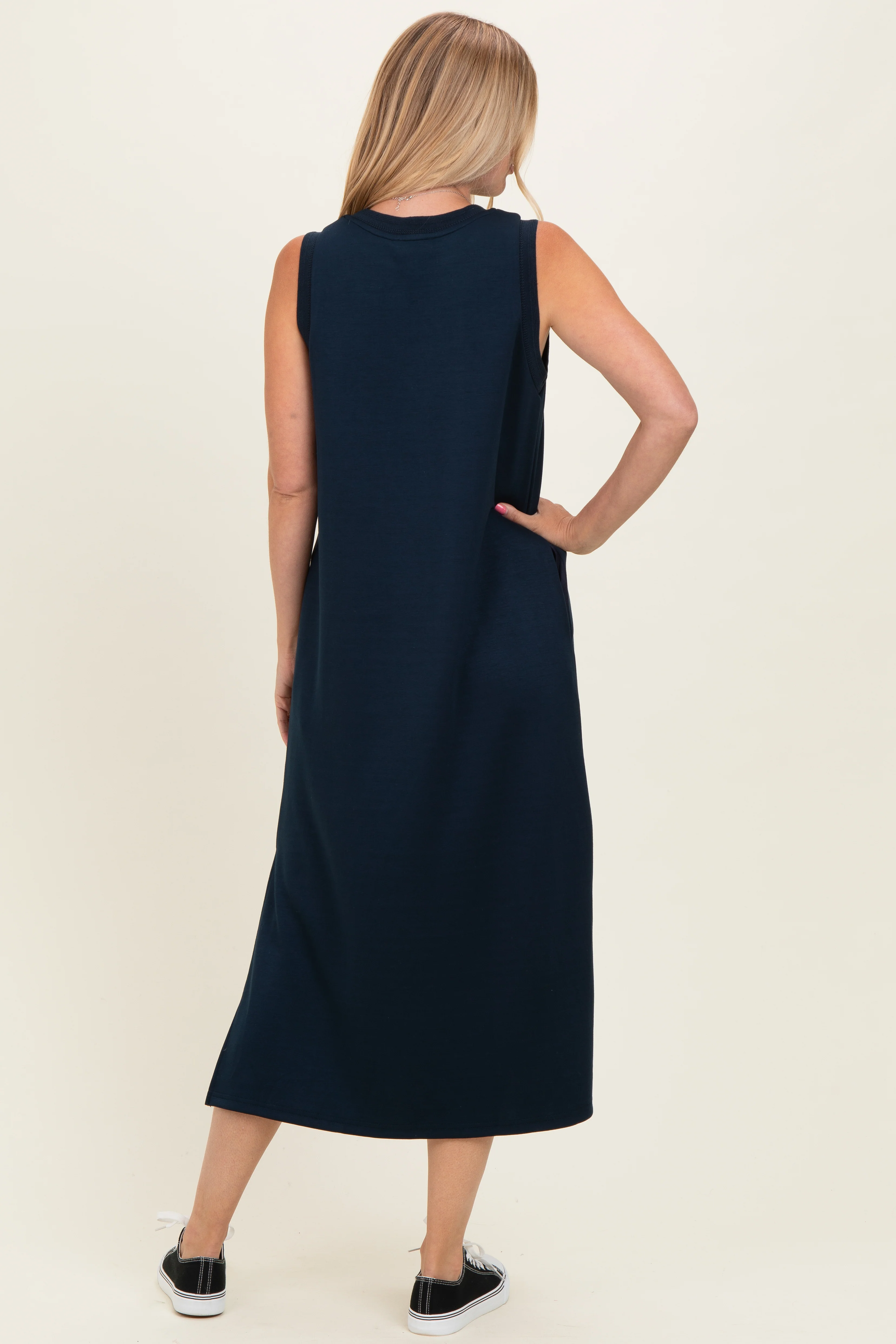 Navy Sleeveless Midi Dress - Image 3