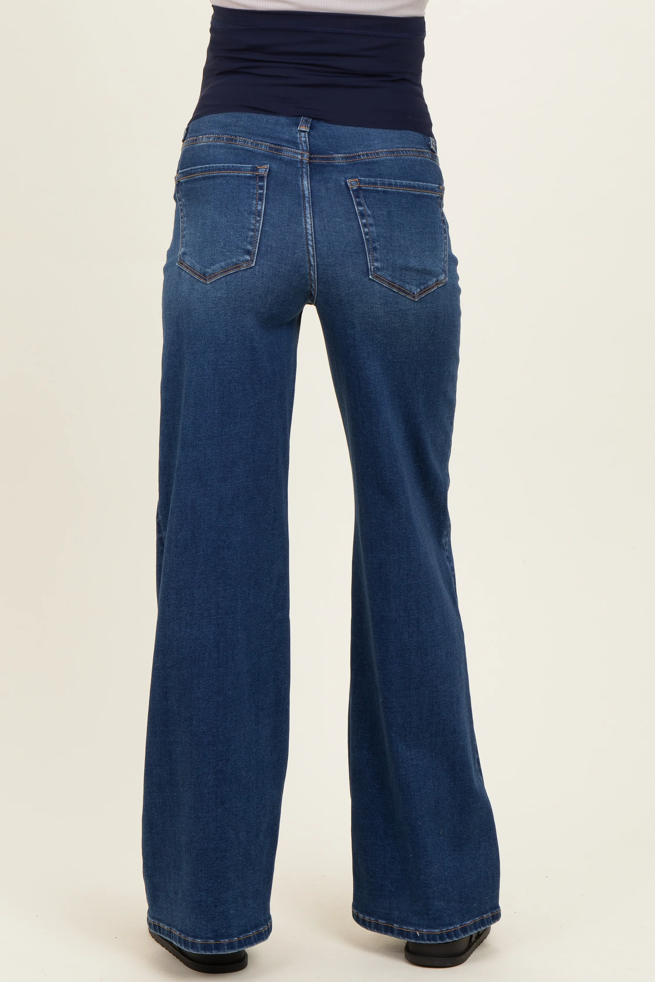 Navy Soft Wide Leg Maternity Jeans - Image 4