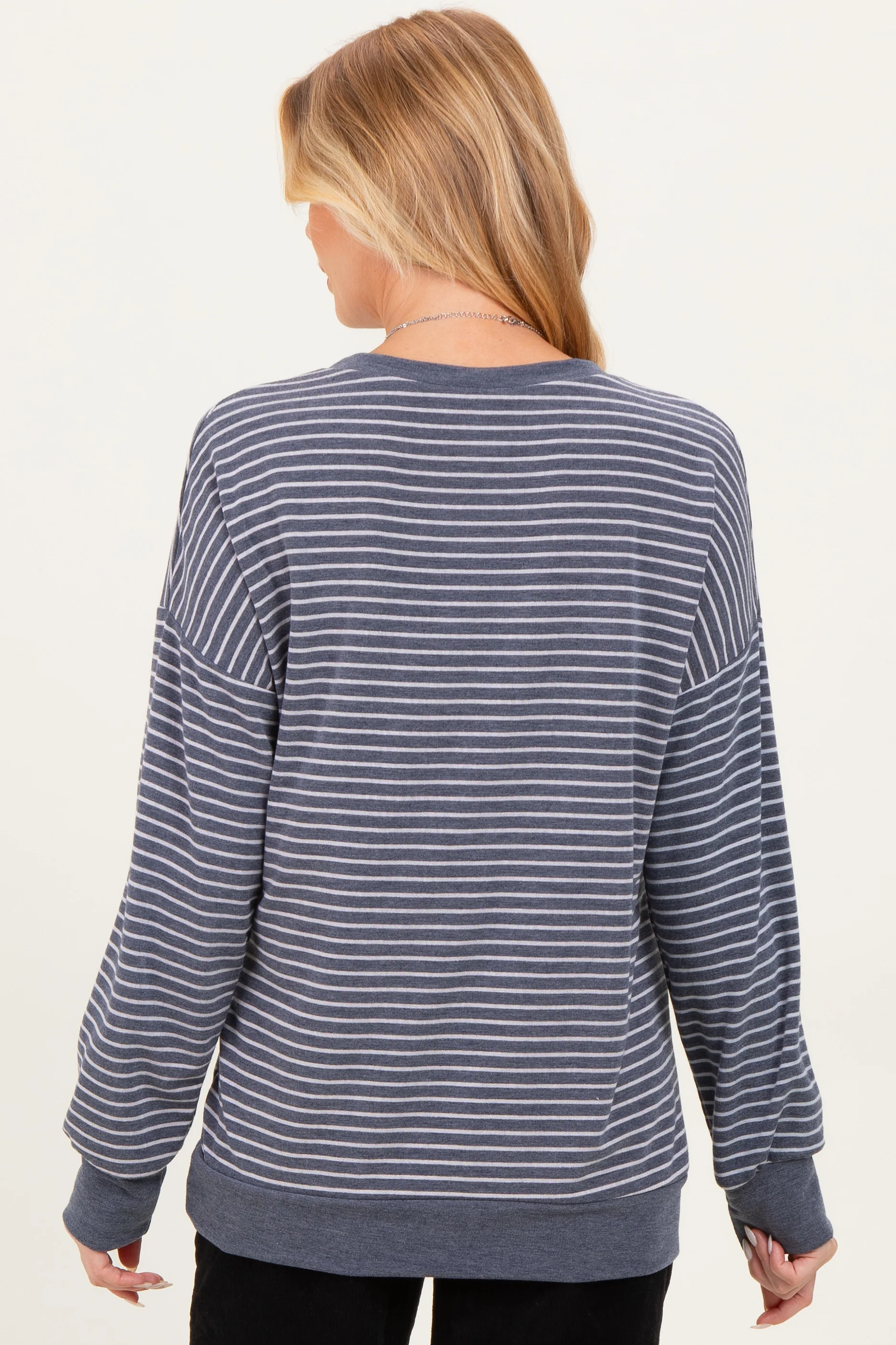 Navy Striped Crew Neck Pullover Maternity Top - Image 4