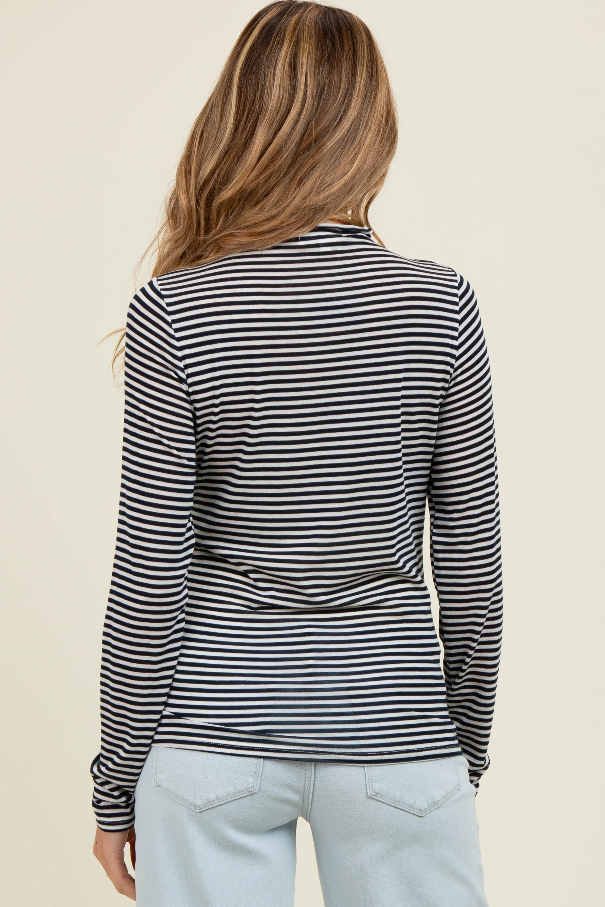 Navy Striped High Neck Maternity Long Sleeve Top - Image 4