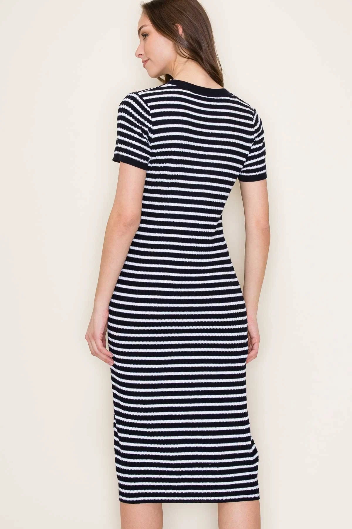 Navy Striped Knit Midi Dress - Image 4