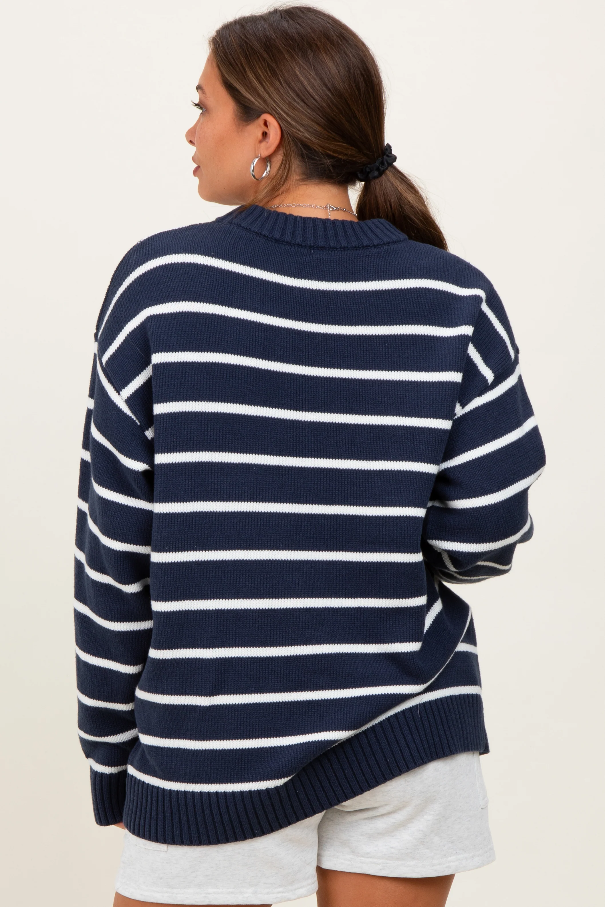 Navy Striped Oversized Maternity Sweater - Image 4