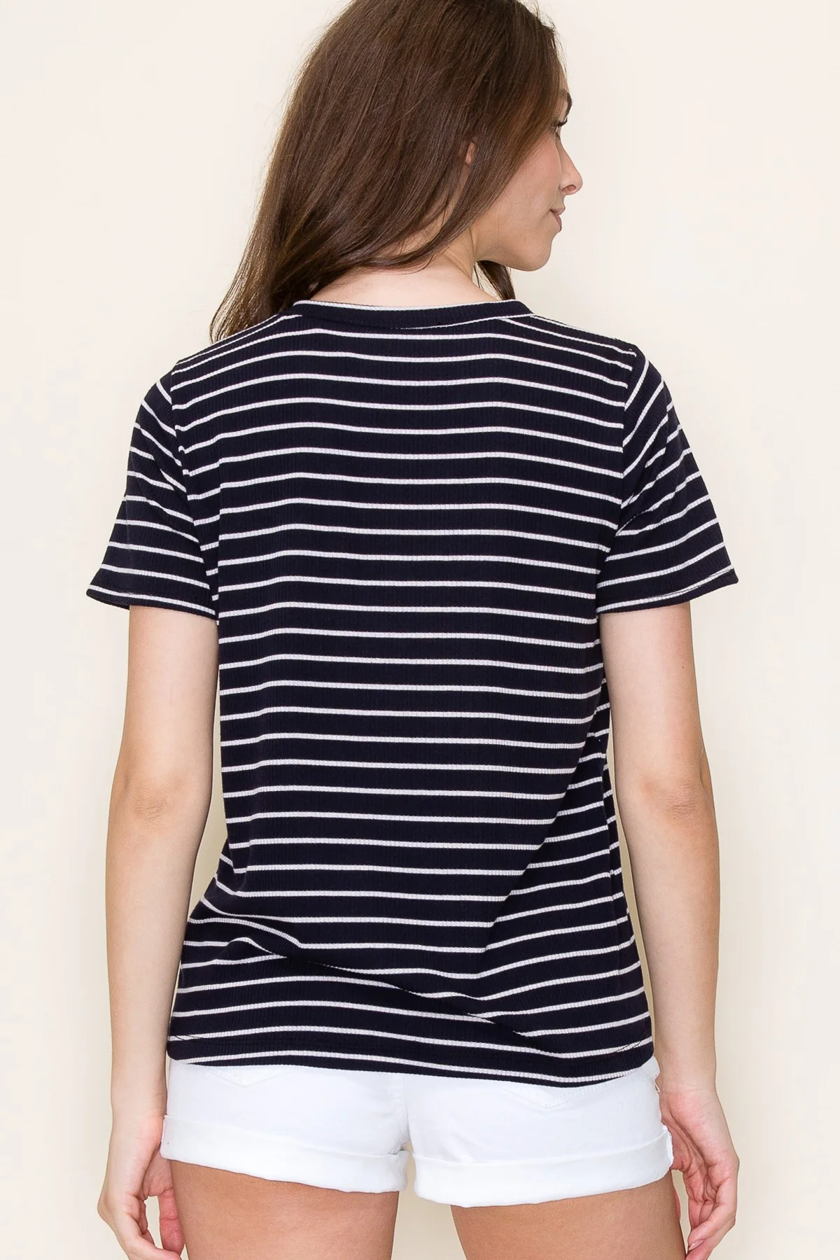 Navy Striped Short Sleeve Top - Image 3