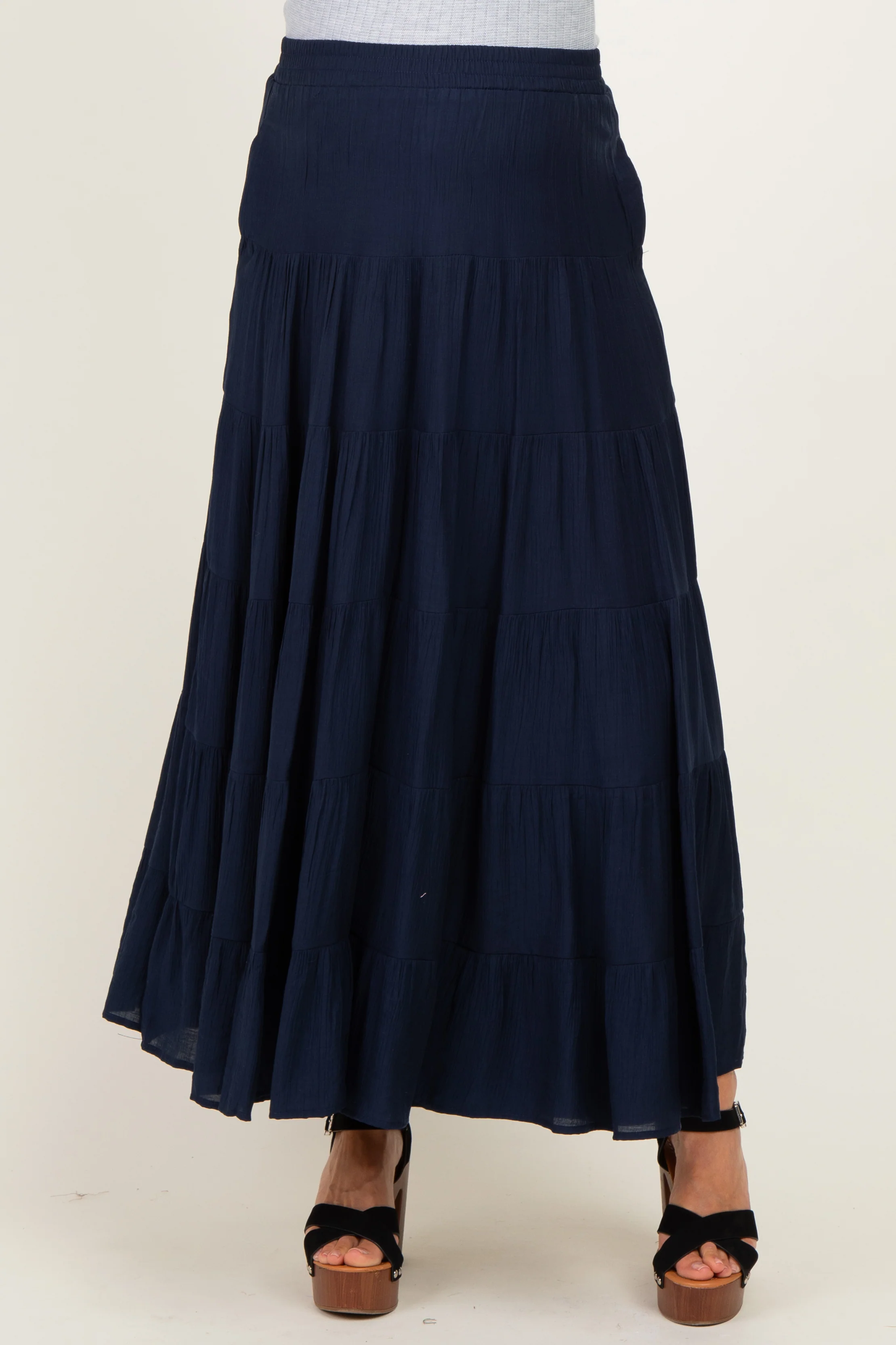 Navy Tiered Maternity Maxi Skirt - Image 3