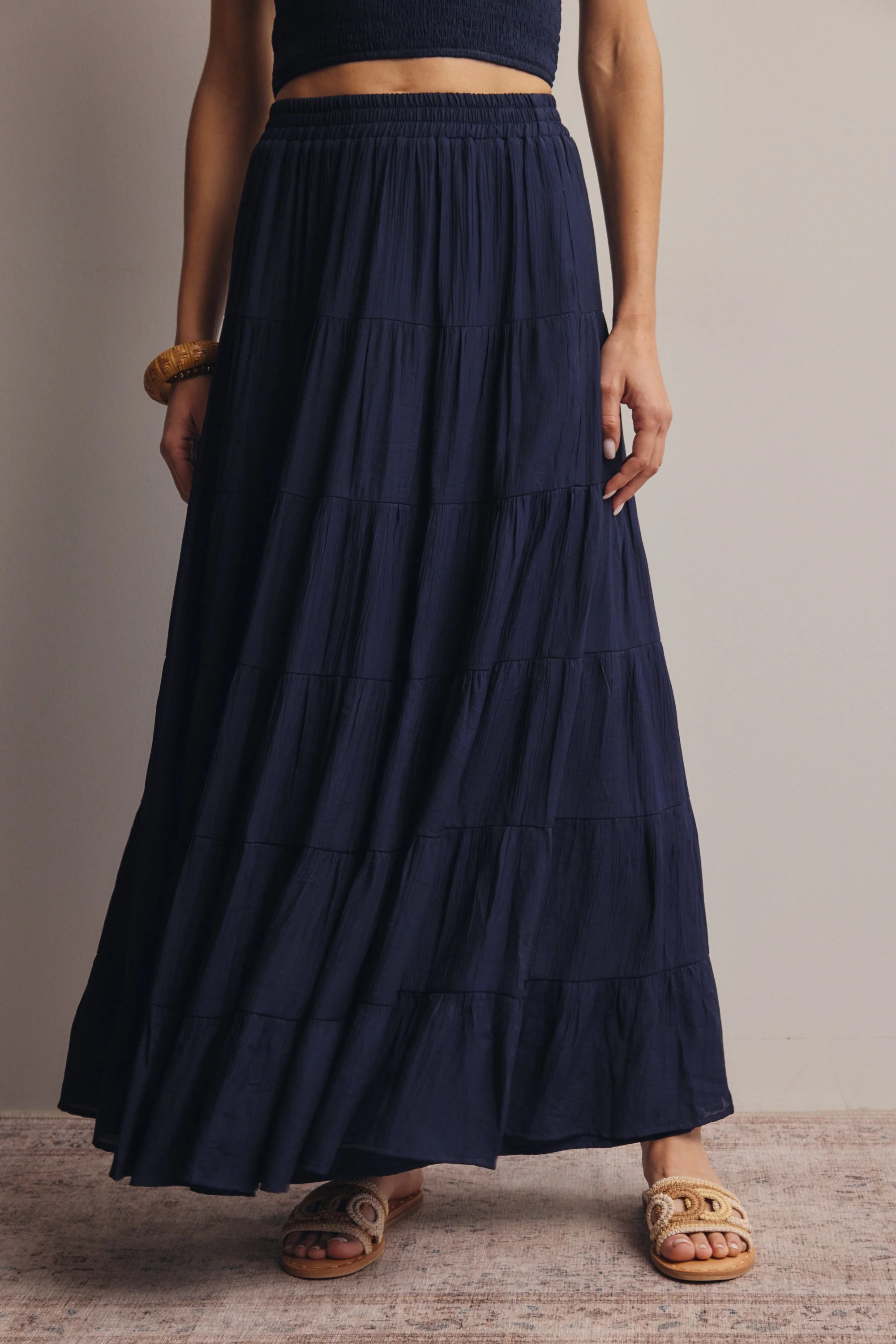 Navy Tiered Maternity Maxi Skirt - Image 6