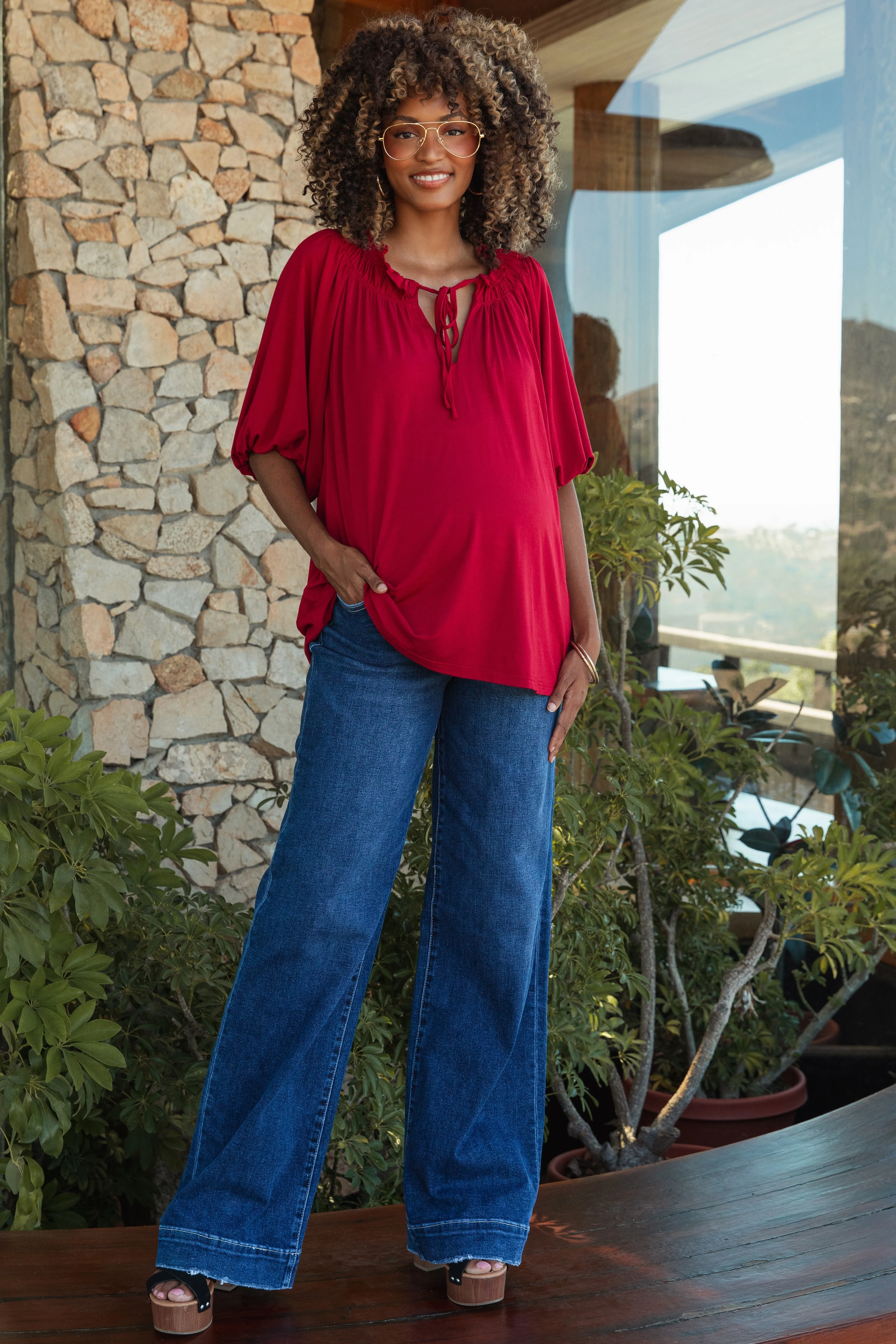 Navy Trouser Hem Wide Leg Maternity Jeans - Image 2