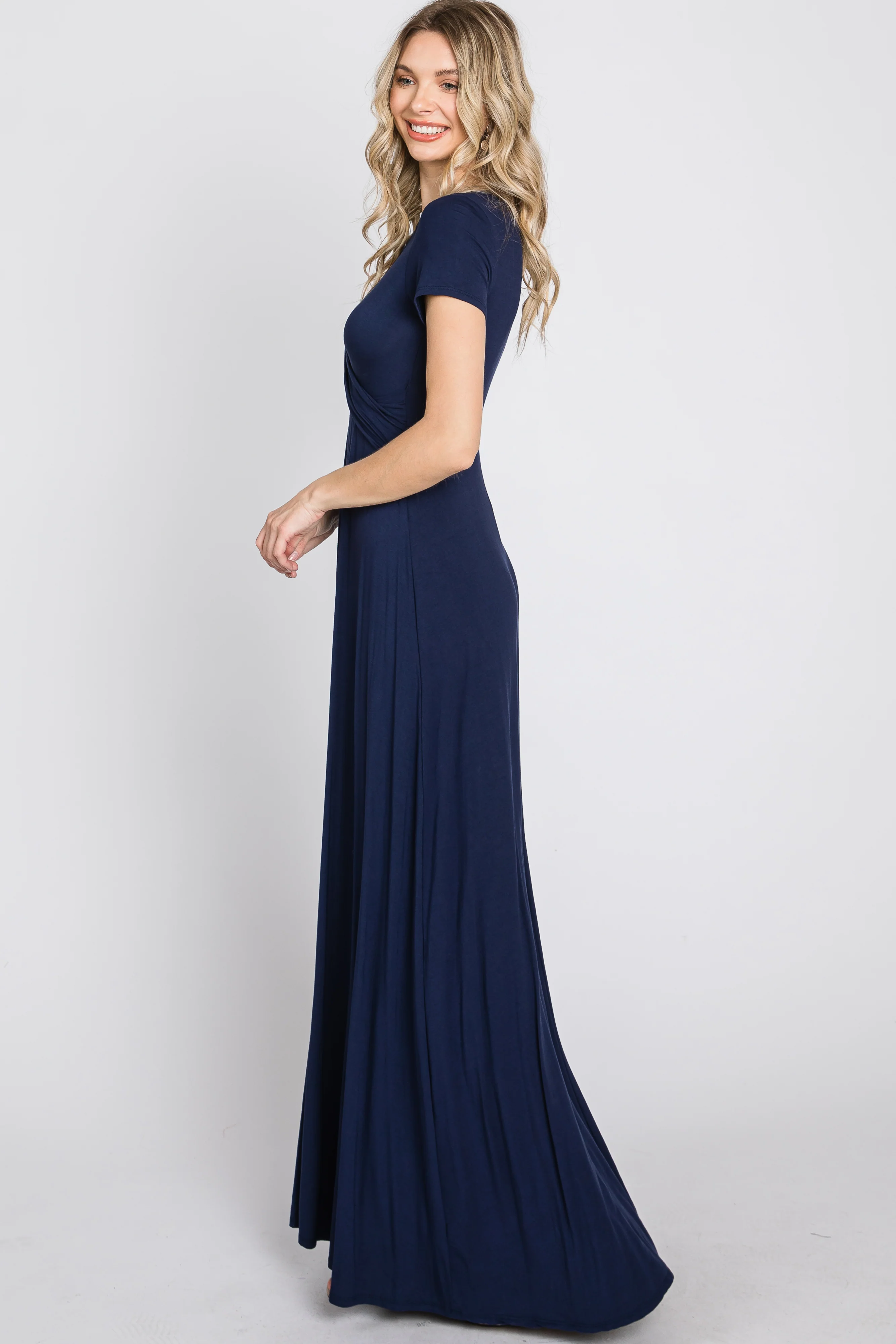 Navy Twist Front Maxi Dress - Image 5