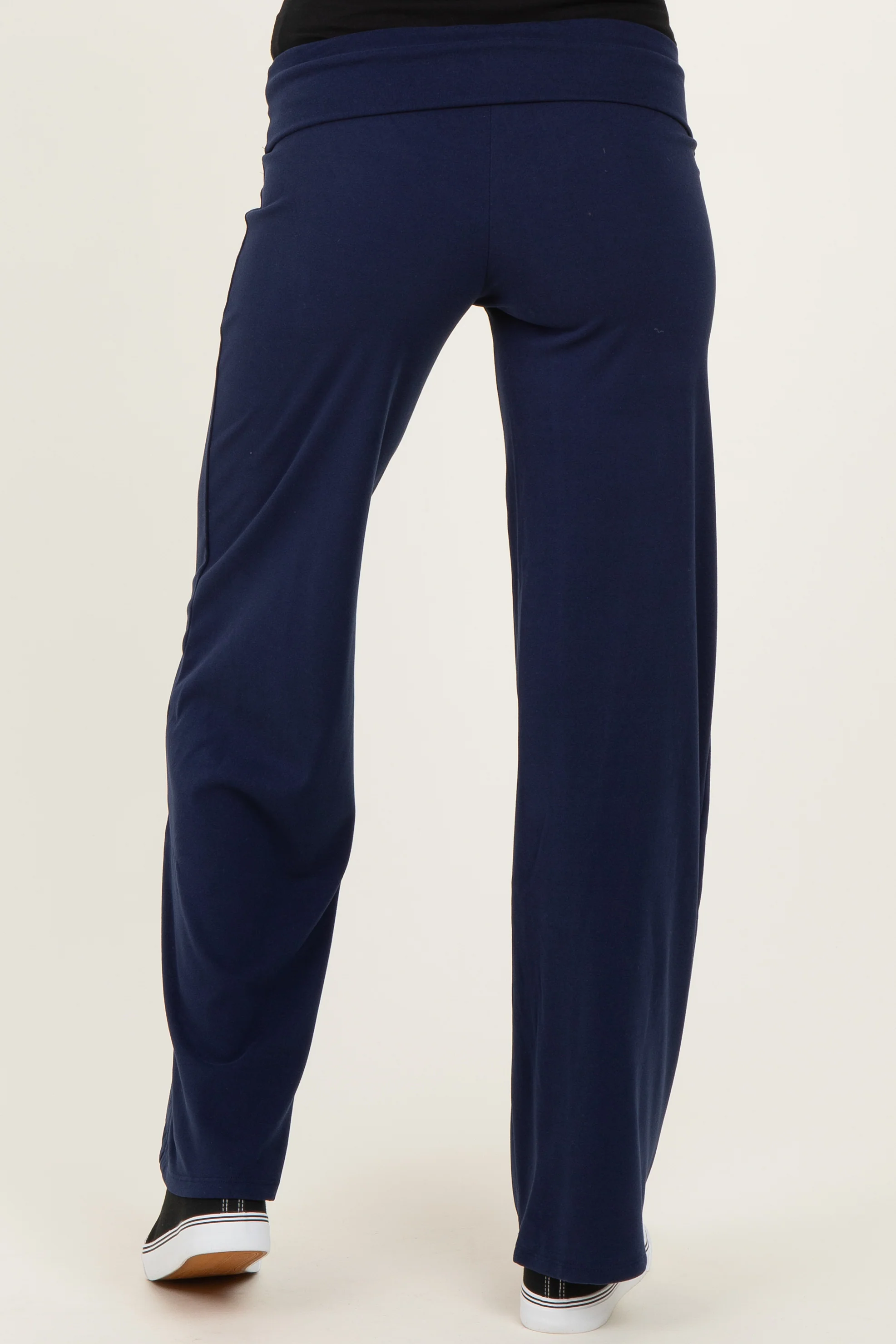 Navy Wide Leg Fold Over Maternity Lounge Pants - Image 5