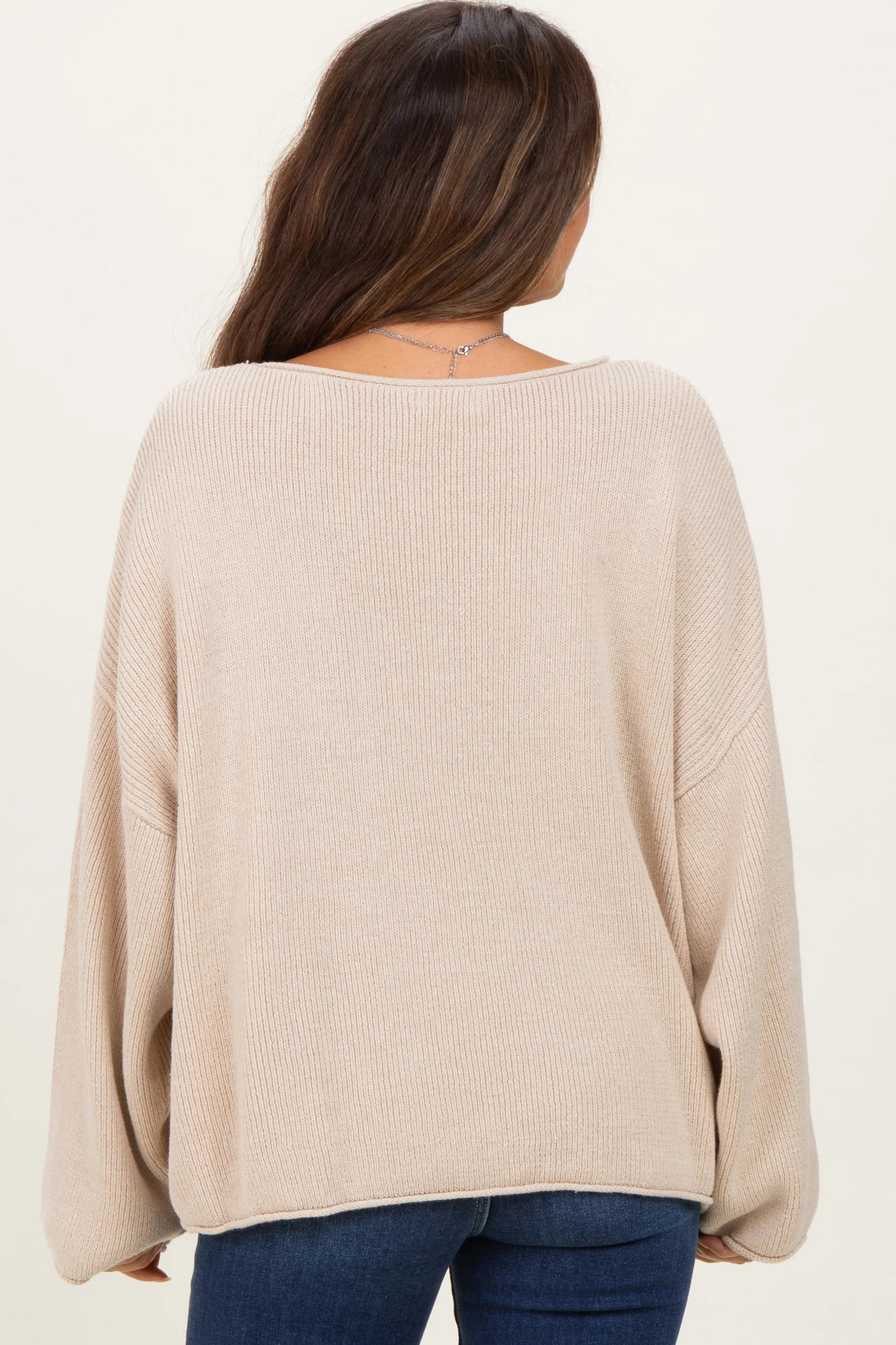 Oatmeal Oversized Boatneck Maternity Sweater - Image 3