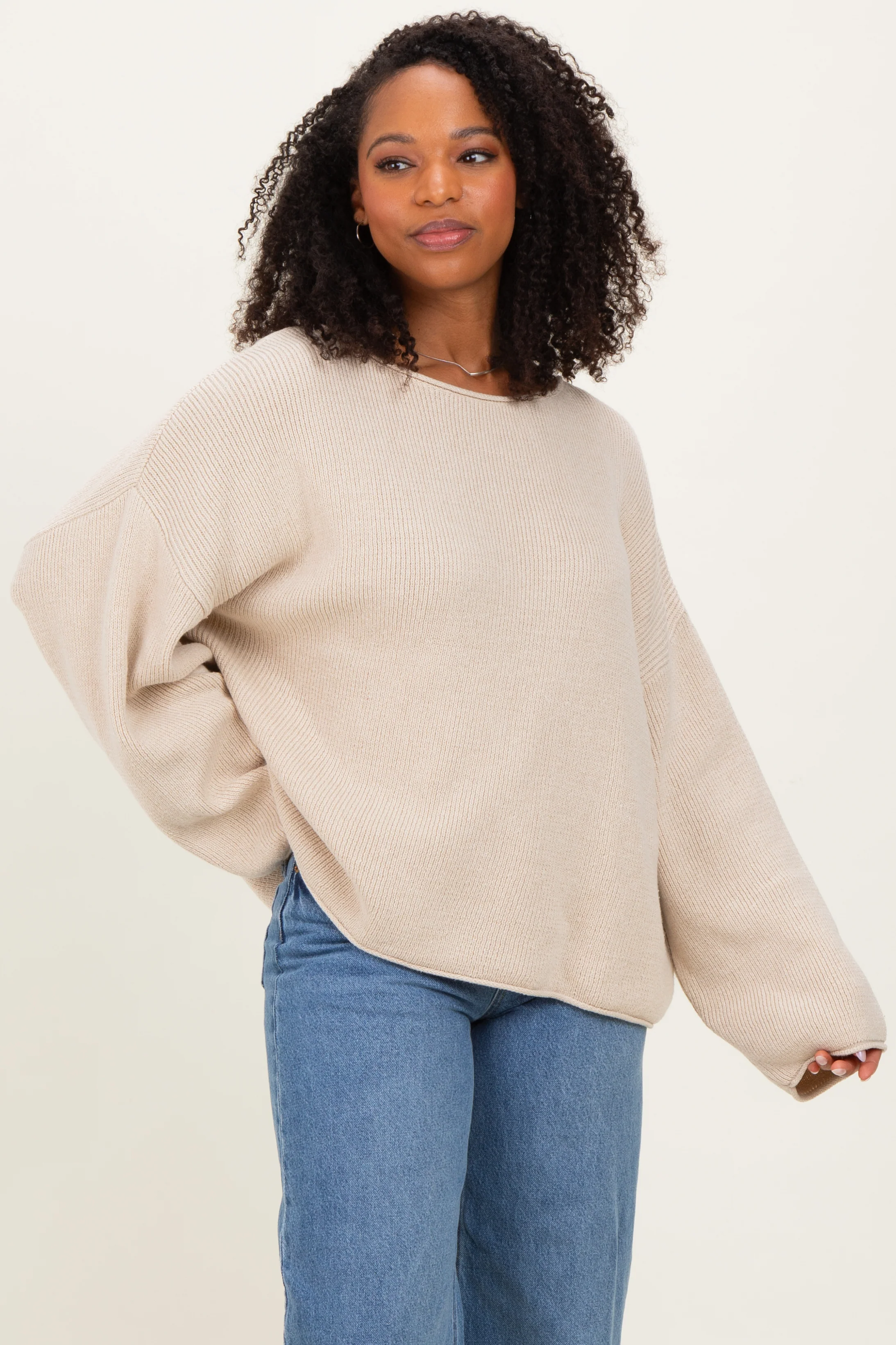 Oatmeal Oversized Boatneck Sweater - Image 2