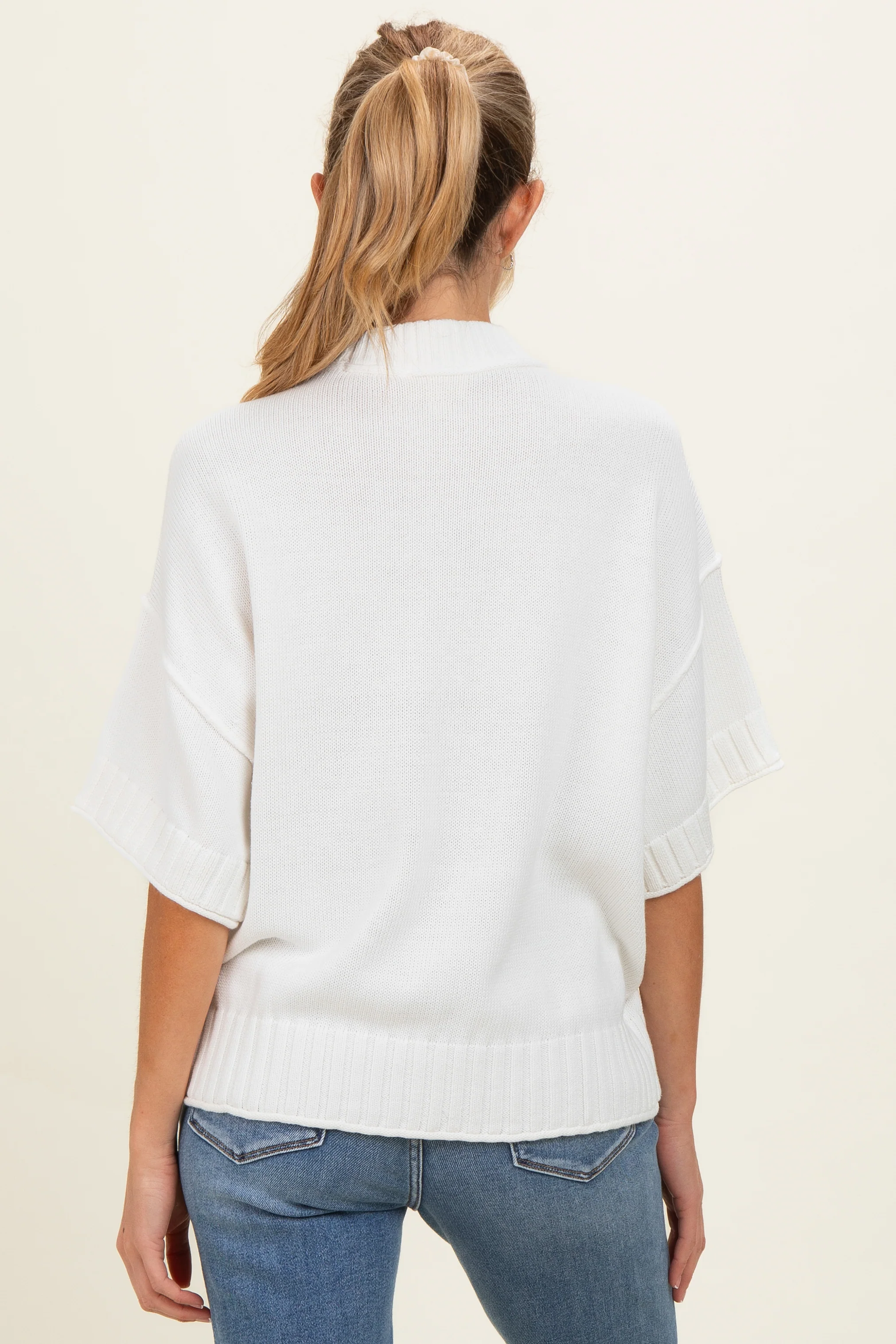 Off White Oversized Mock Neck Short Sleeve Maternity Sweater - Image 4