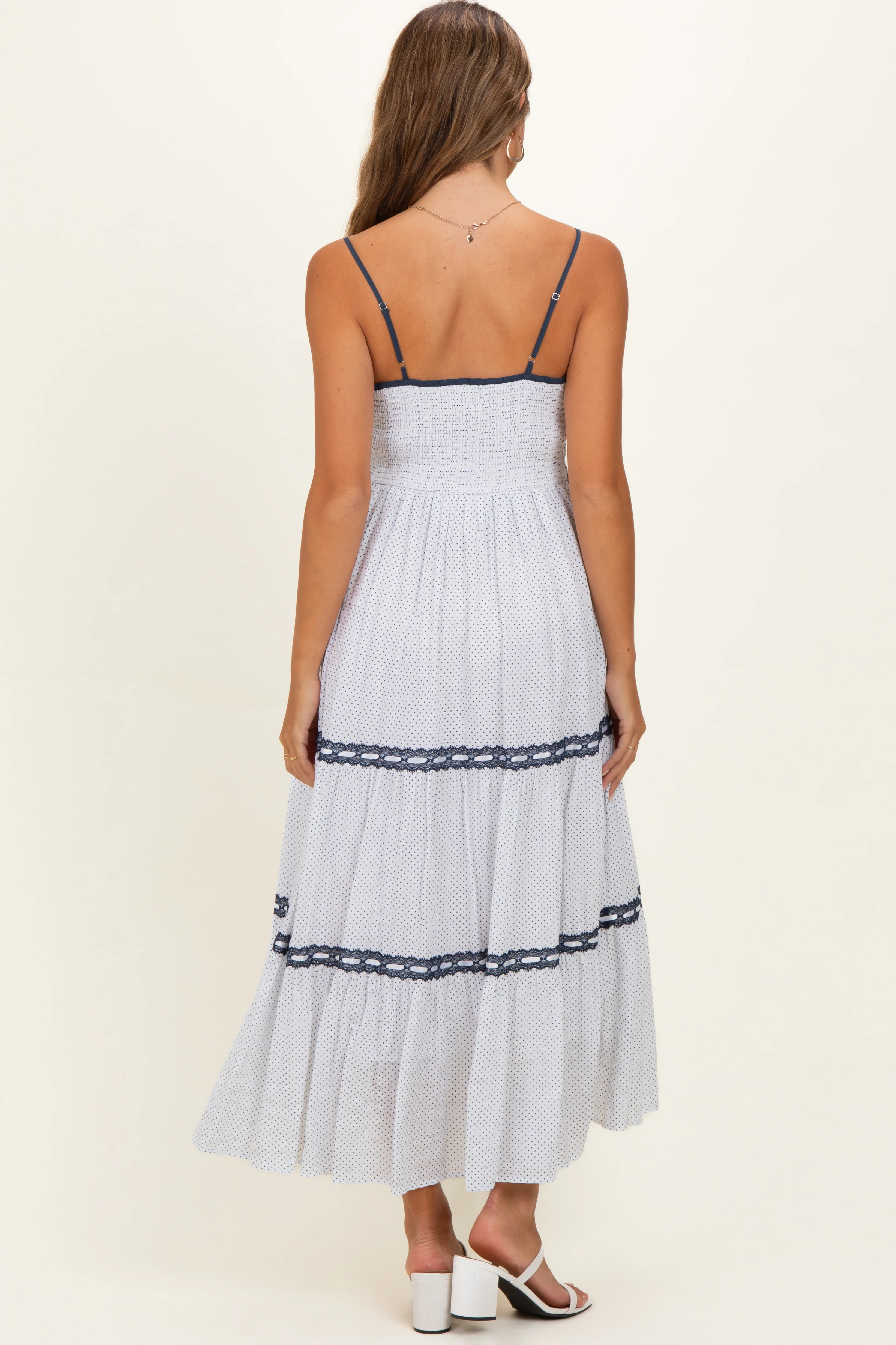 Off-White Printed Lace Tiered Maternity Maxi Dress - Image 3