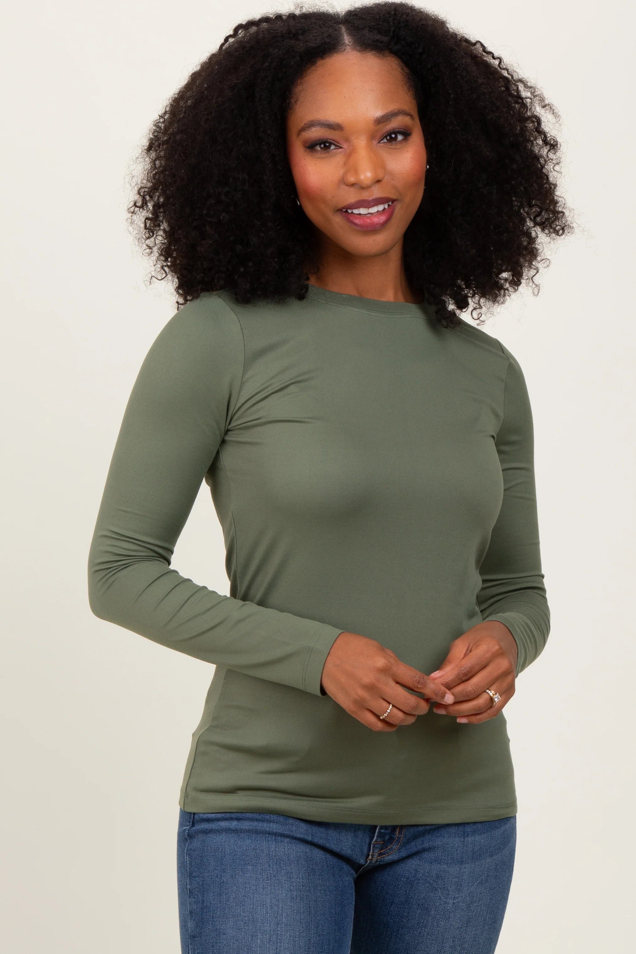 Olive Basic Long Sleeve Maternity Top - Image 3