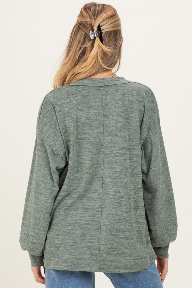 Olive Brushed Long Sleeve V-Neck Maternity Sweatshirt - Image 4