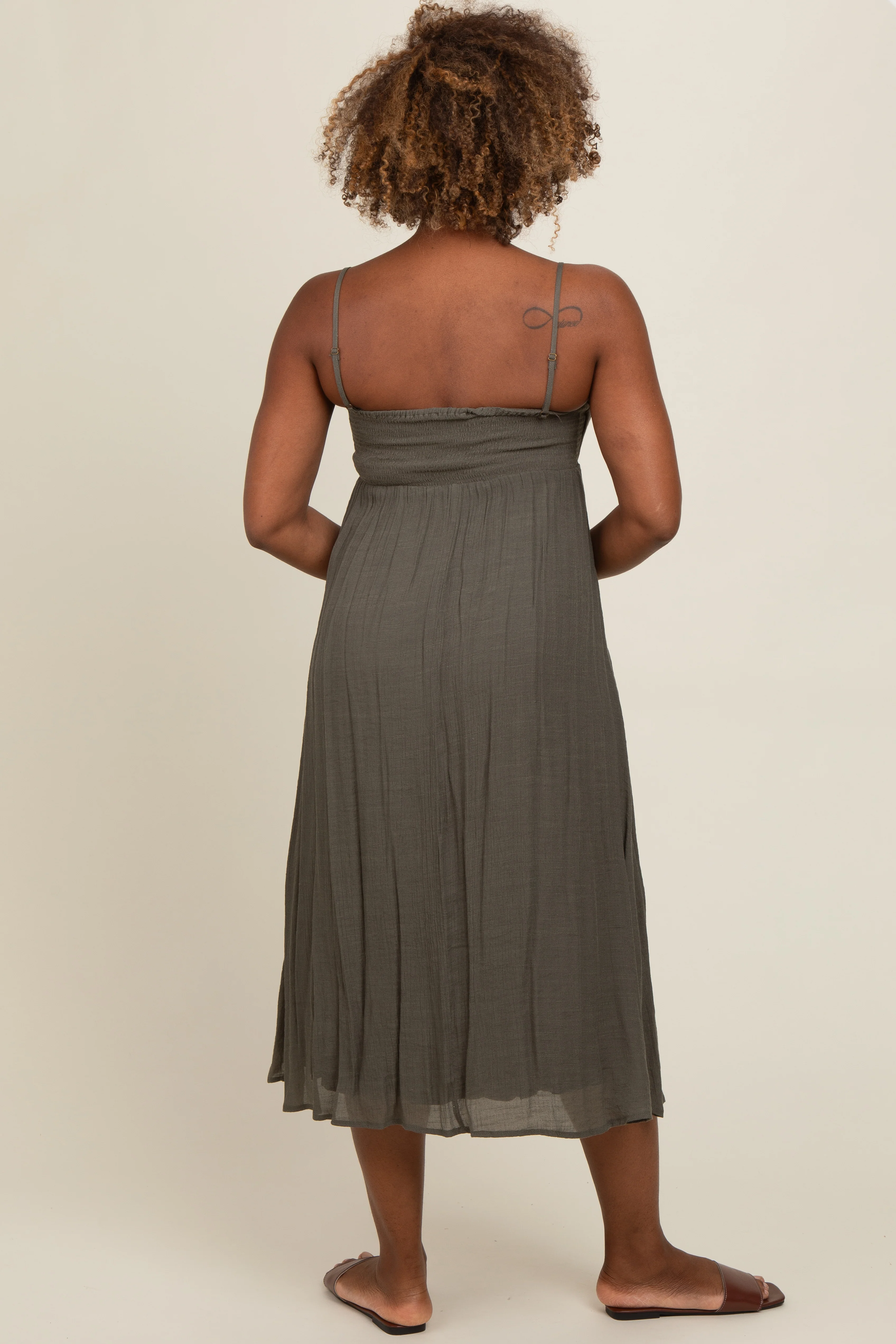 Olive Button Accent Midi Dress - Image 3
