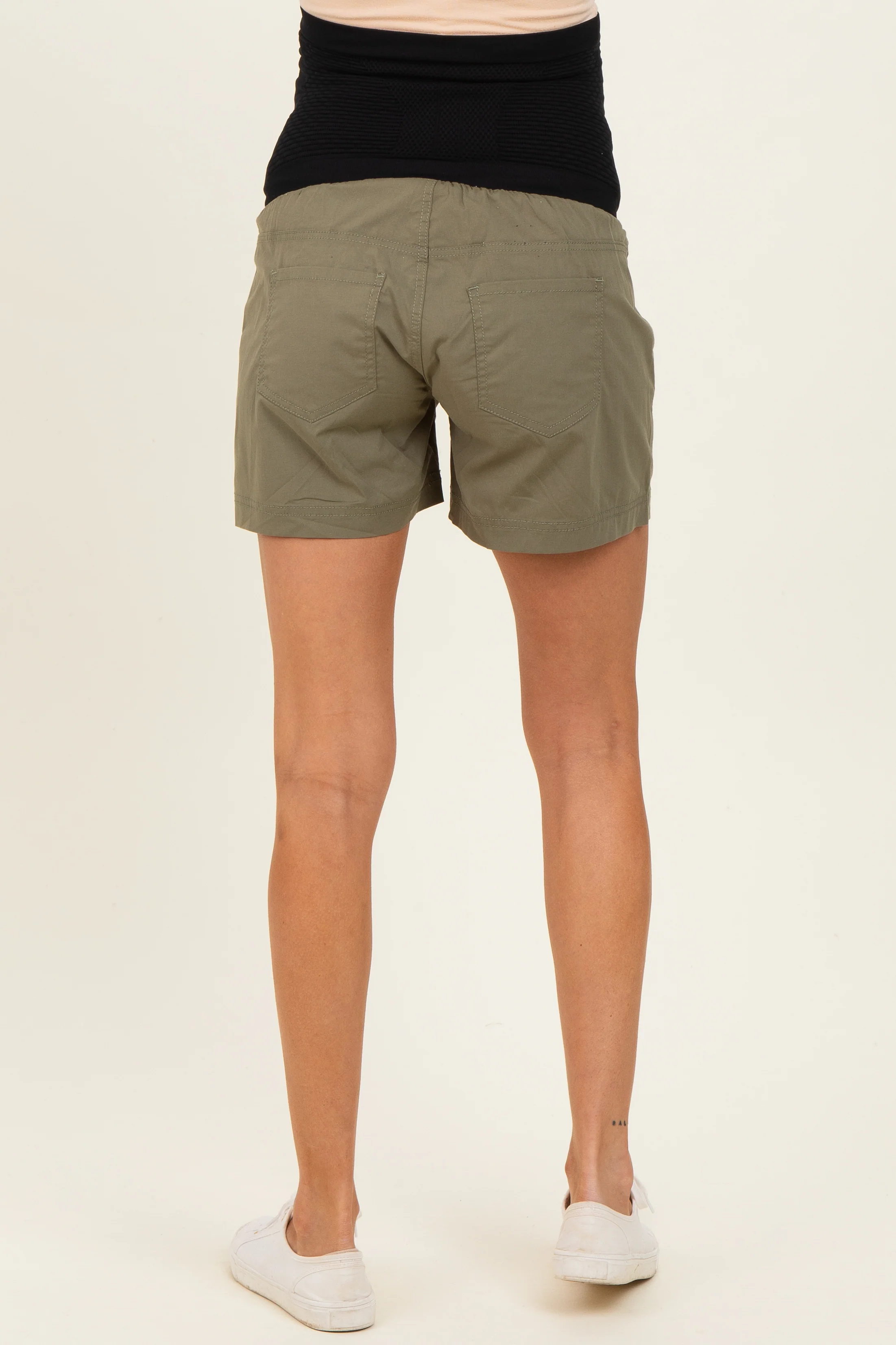 Olive Chino Pocket Maternity Shorts - Image 5