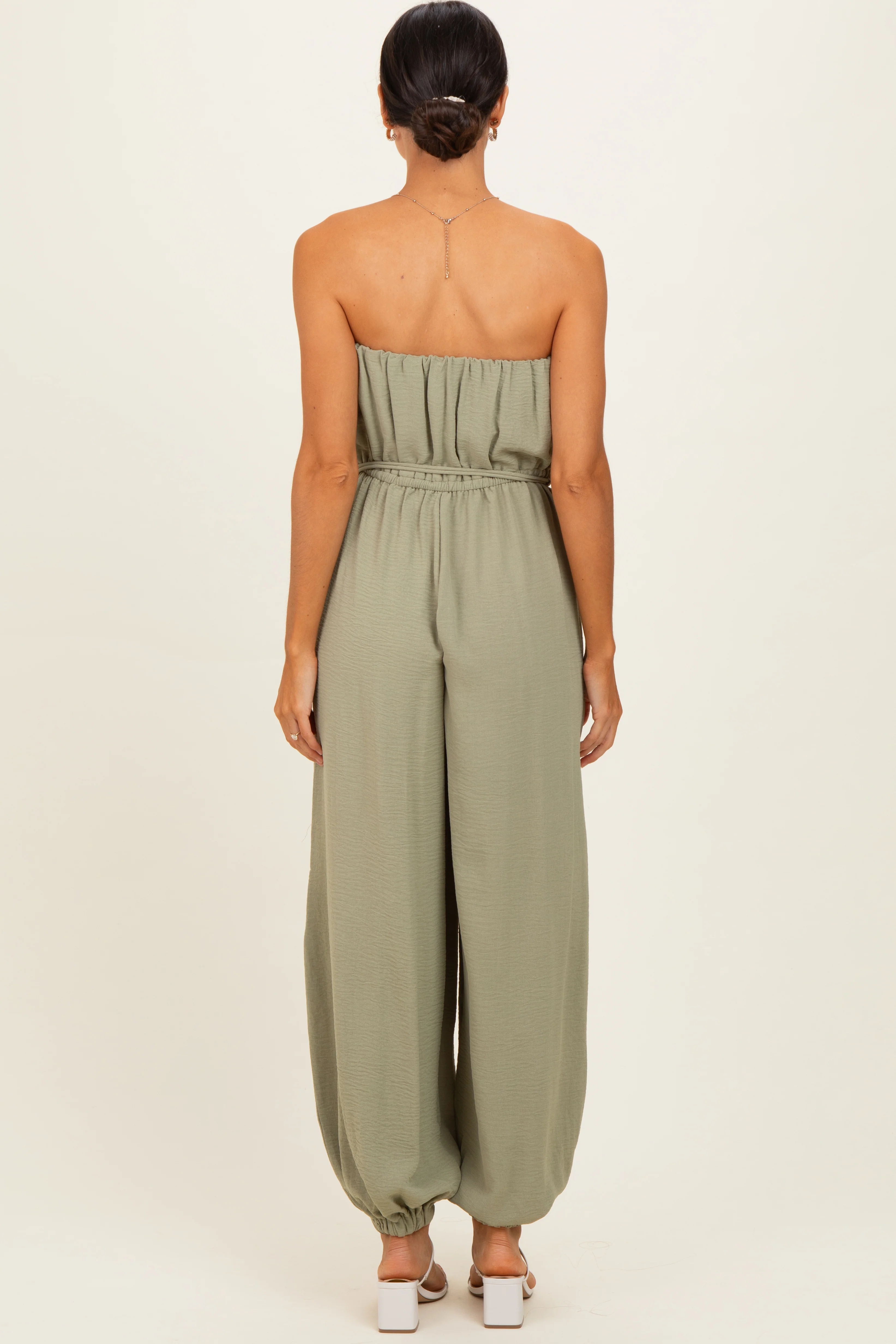 Olive Crinkled Tube Balloon Jumpsuit - Image 3