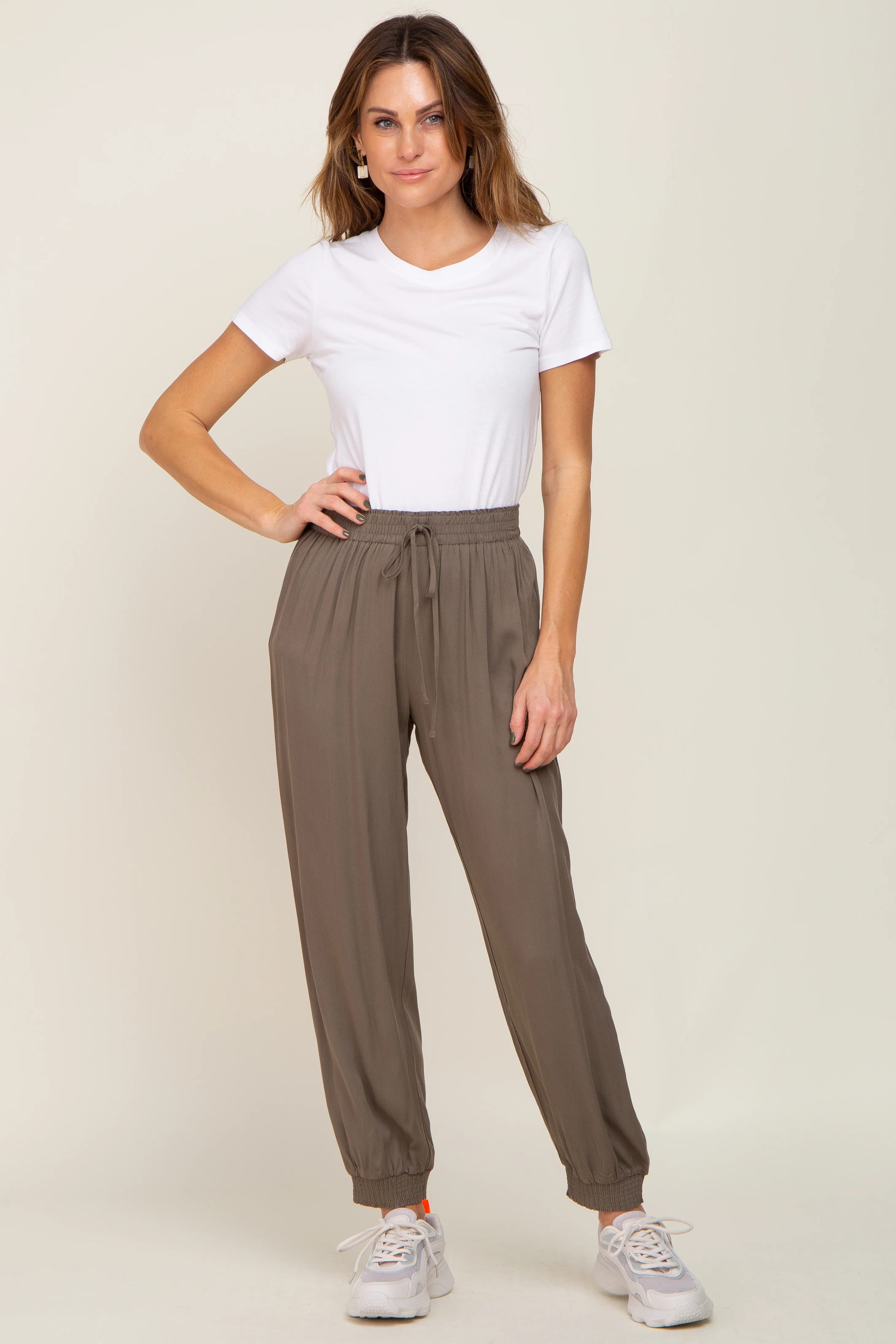 Olive Drawstring Accent Joggers - Image 6