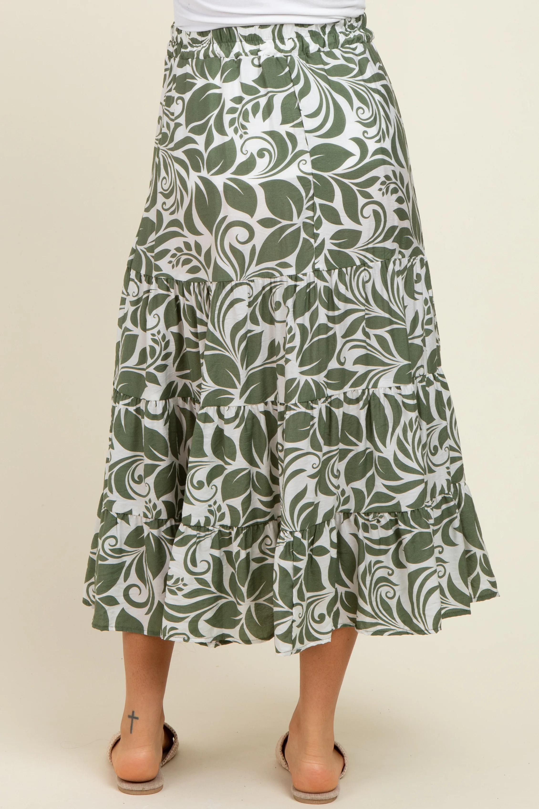 Olive Floral Tiered Maternity Maxi Skirt - Image 4