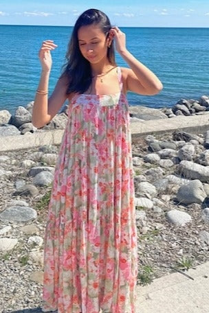 Olive/Fuchsia Tropical Floral Tiered Maxi Dress - Image 6