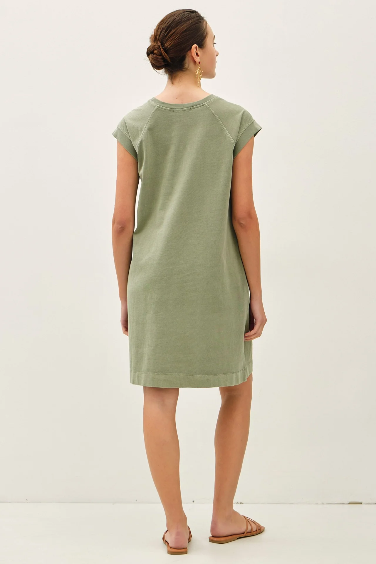 Olive Garment Washed Casual Capped Sleeve Dress - Image 3
